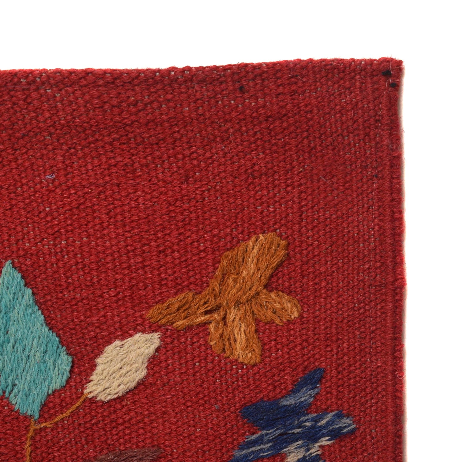 Embroidery Kilim Area Rug Handmade Red Animal 4x7 ft