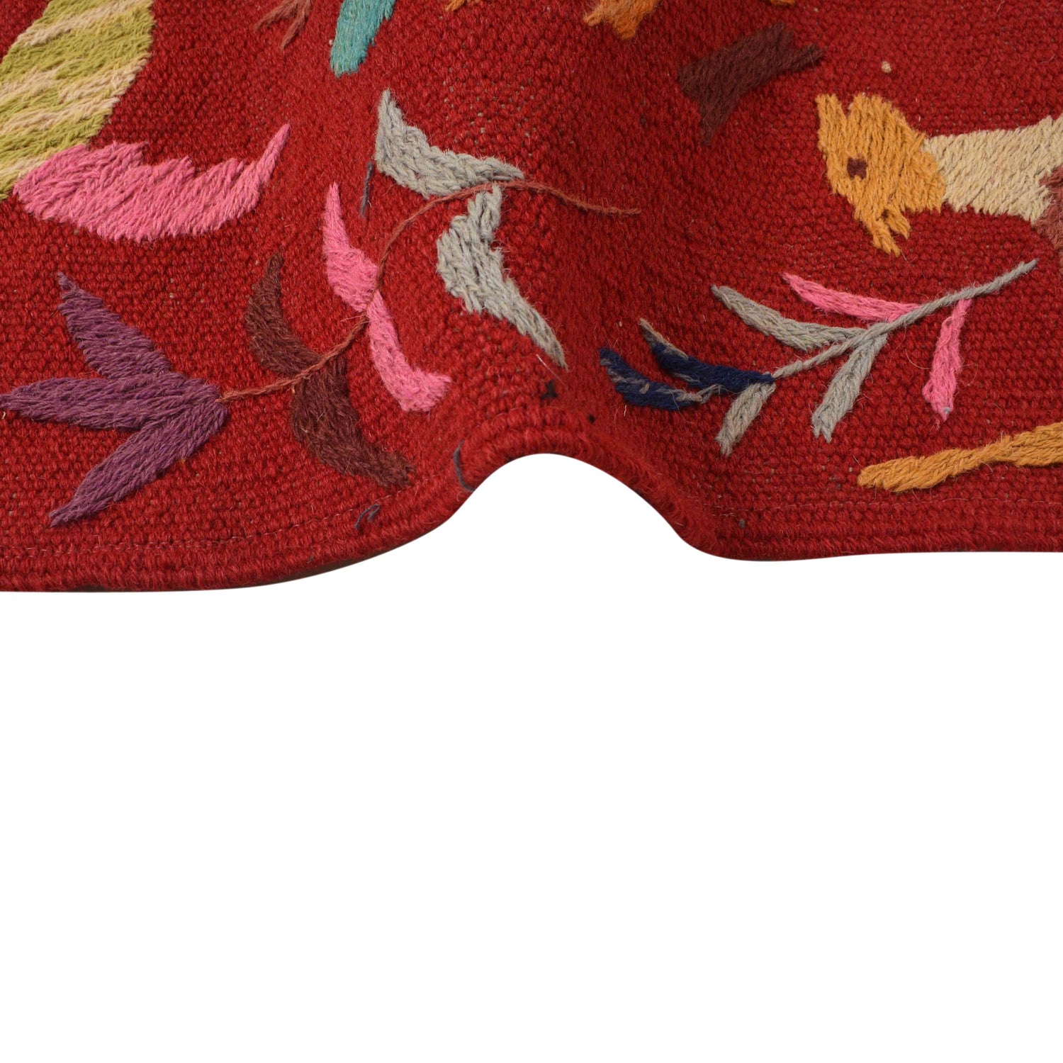 Embroidery Kilim Area Rug Handmade Red Animal 4x7 ft