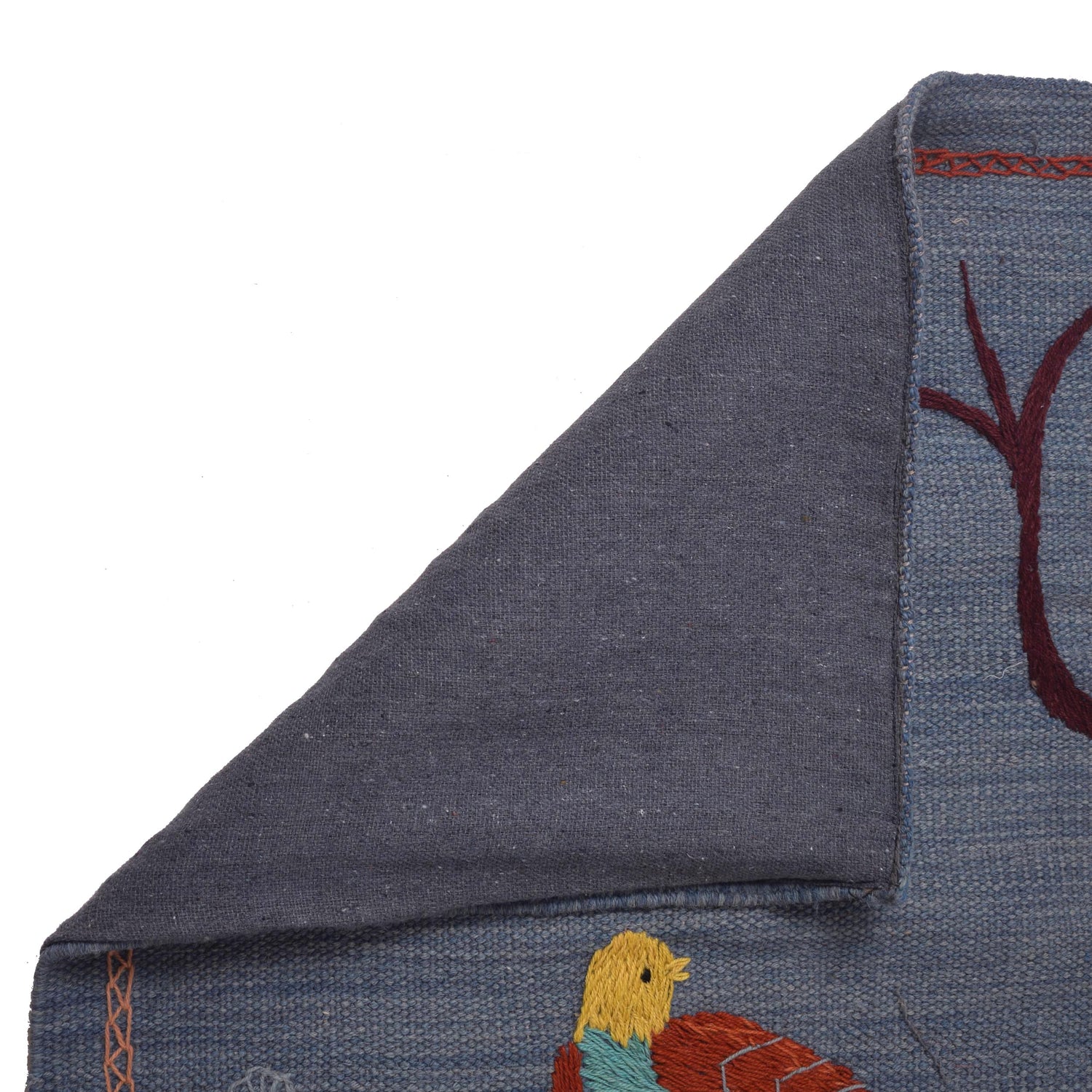 Embroidery Kilim Area Rug Handmade Blue Animal 4x7 ft