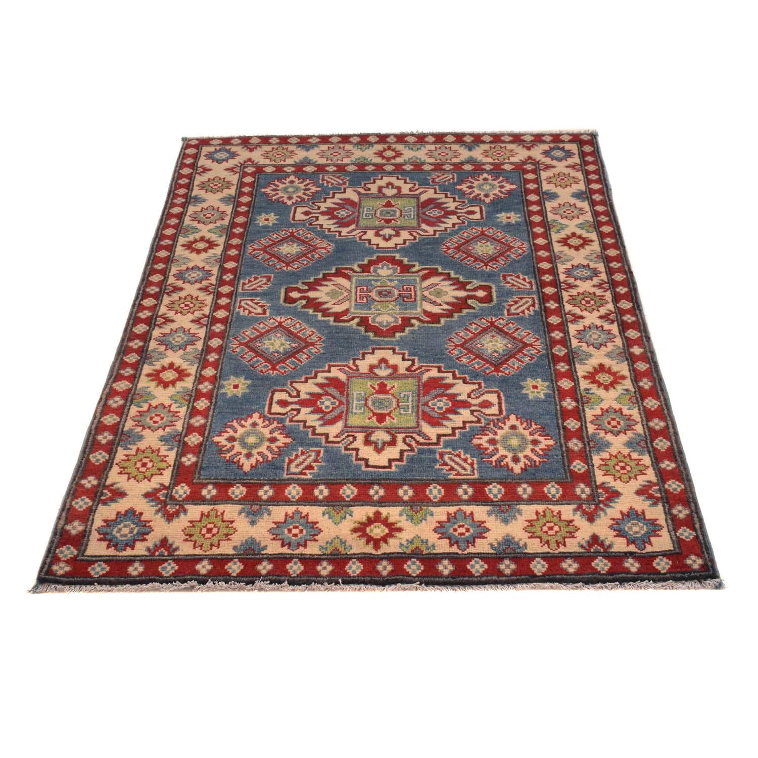 Kazak Rug Handmade Blue Medallion 3x5 ft