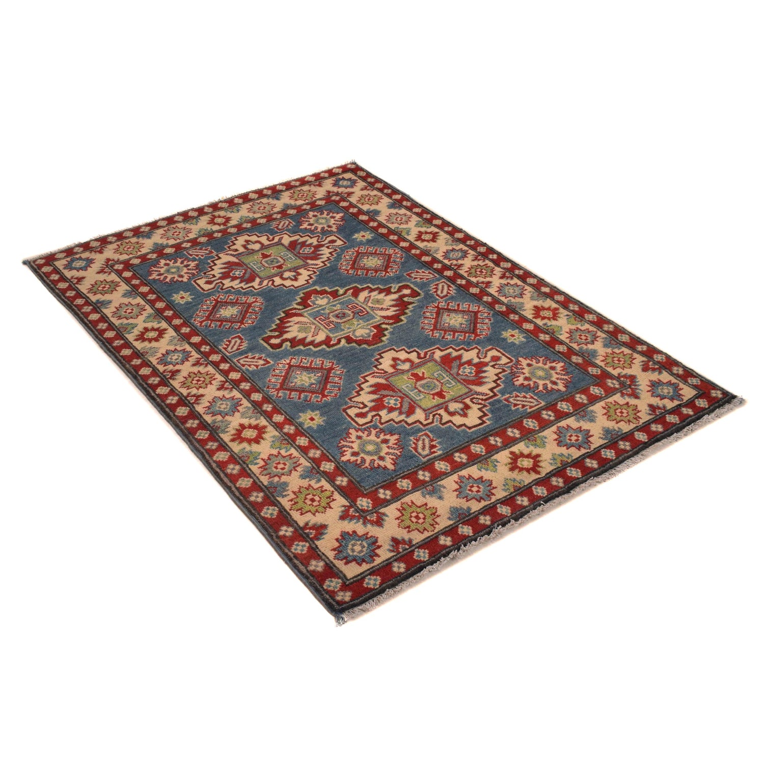 Kazak Rug Handmade Blue Medallion 3x5 ft