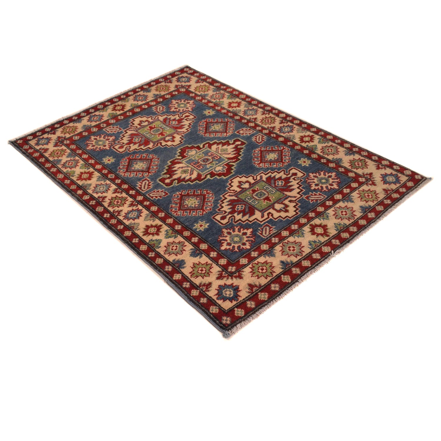 Kazak Rug Handmade Blue Medallion 3x5 ft