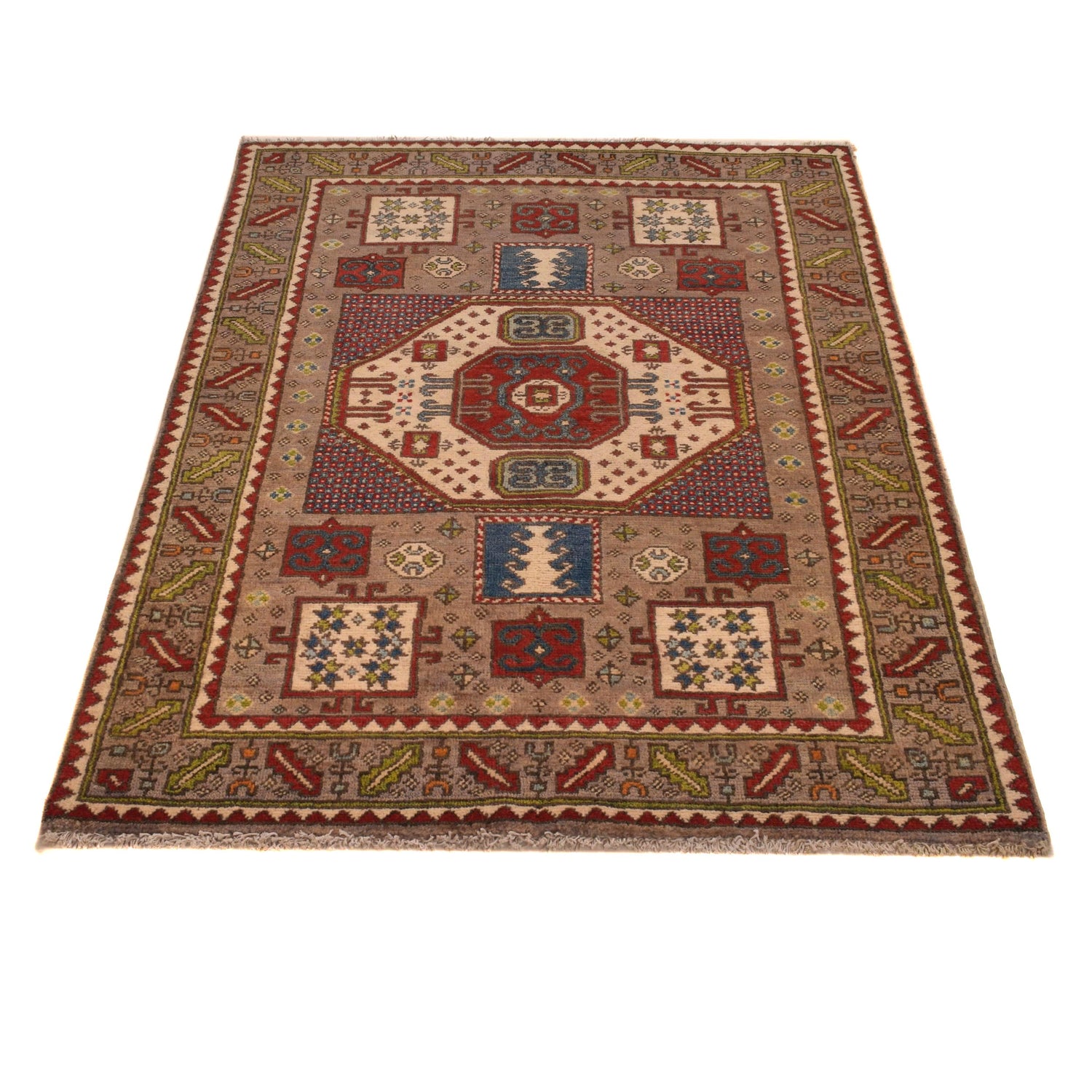 Mamluk Area Rug Handmade Brown Medallion 3x5 ft