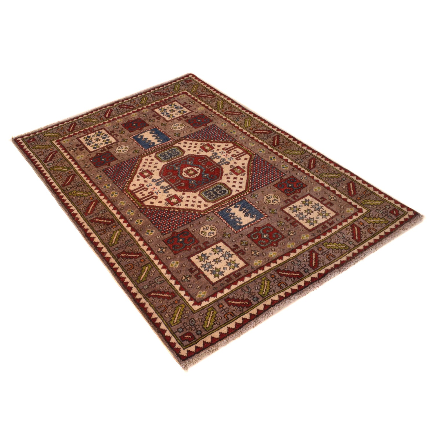 Mamluk Area Rug Handmade Brown Medallion 3x5 ft