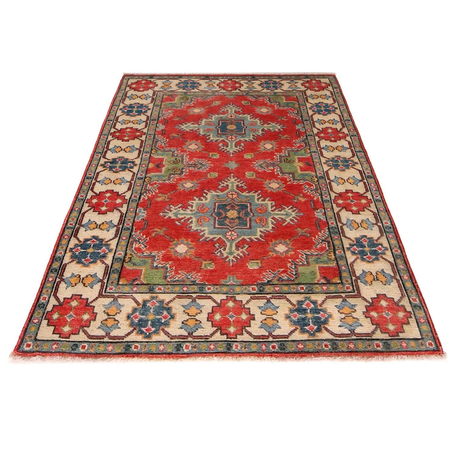 Kazak Rug Handmade Red Medallion 3x5 ft