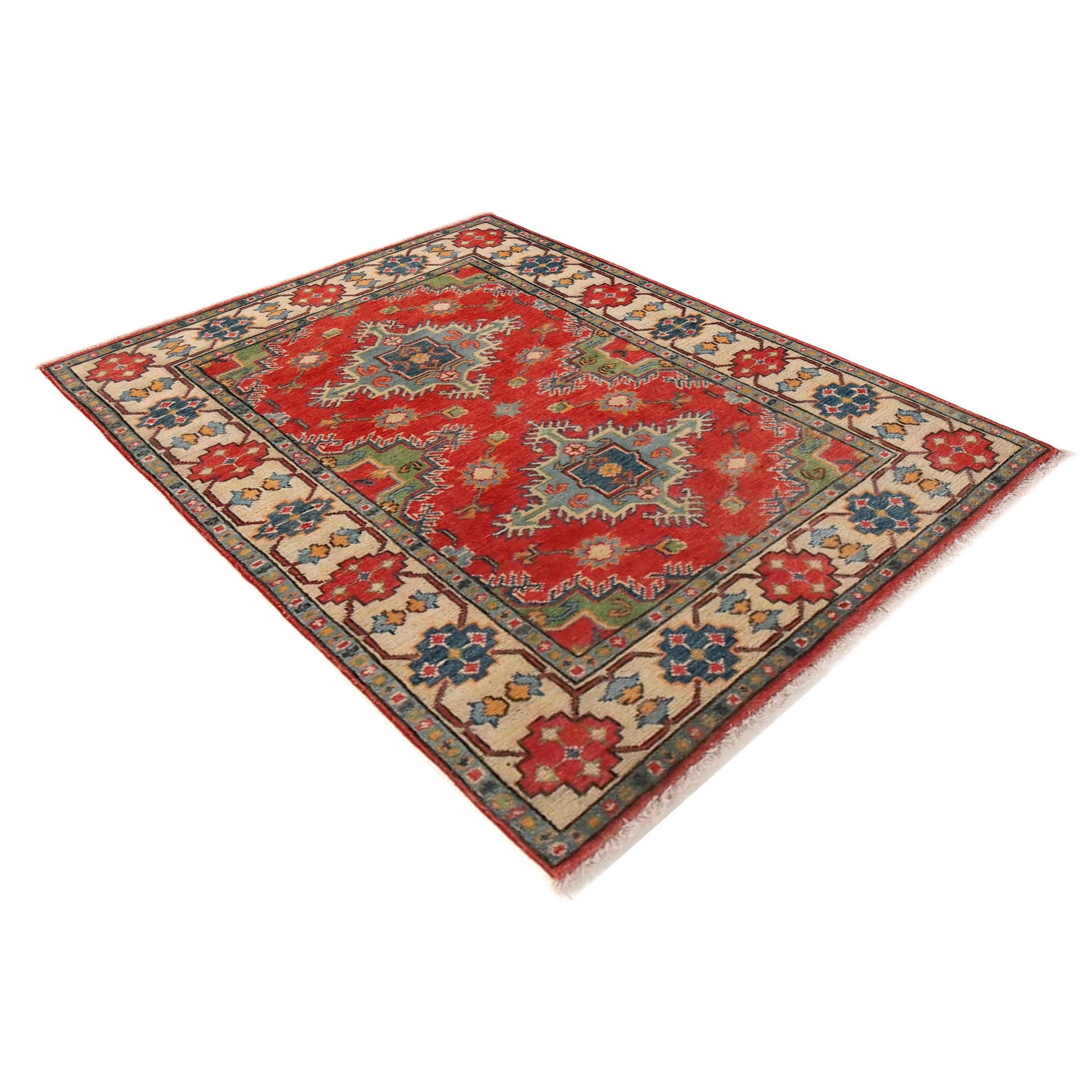 Kazak Rug Handmade Red Medallion 3x5 ft