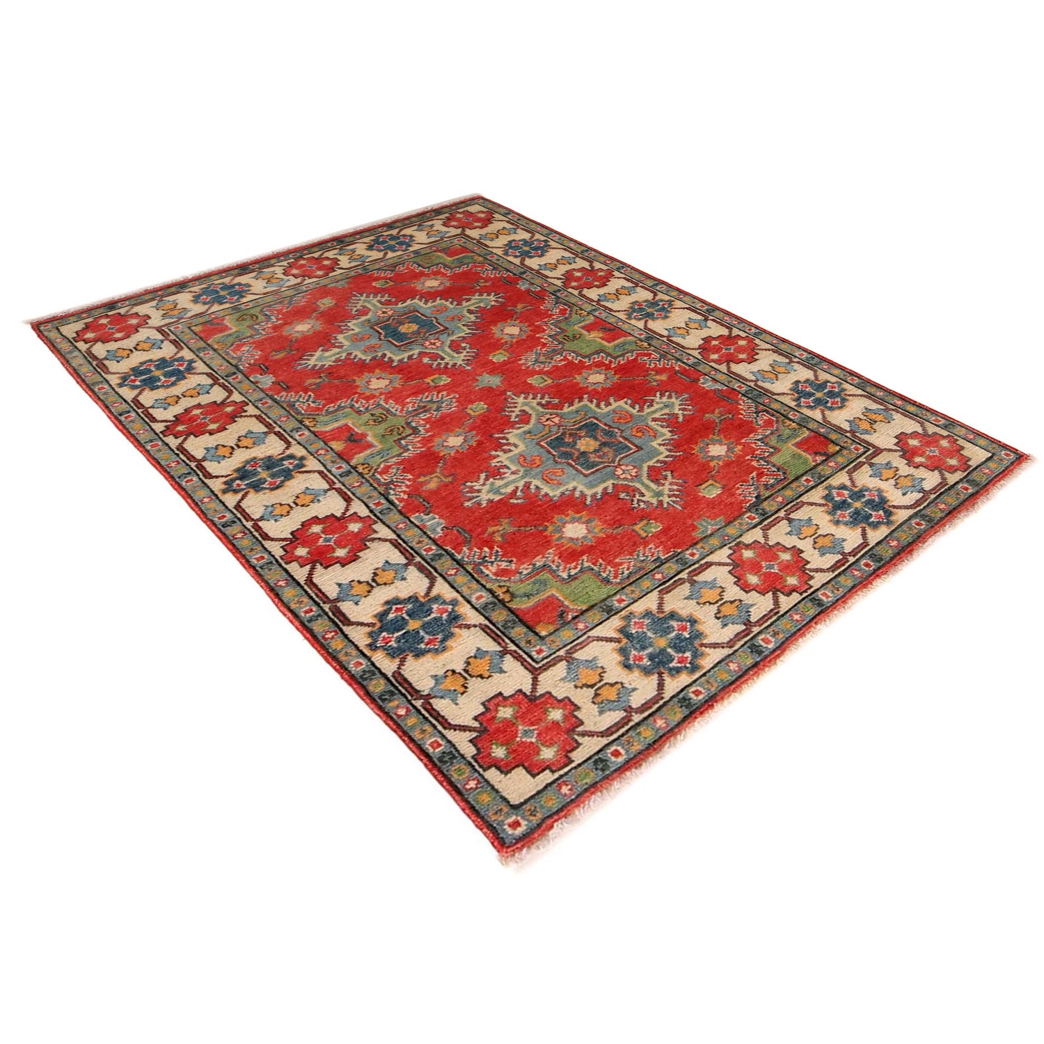 Kazak Rug Handmade Red Medallion 3x5 ft