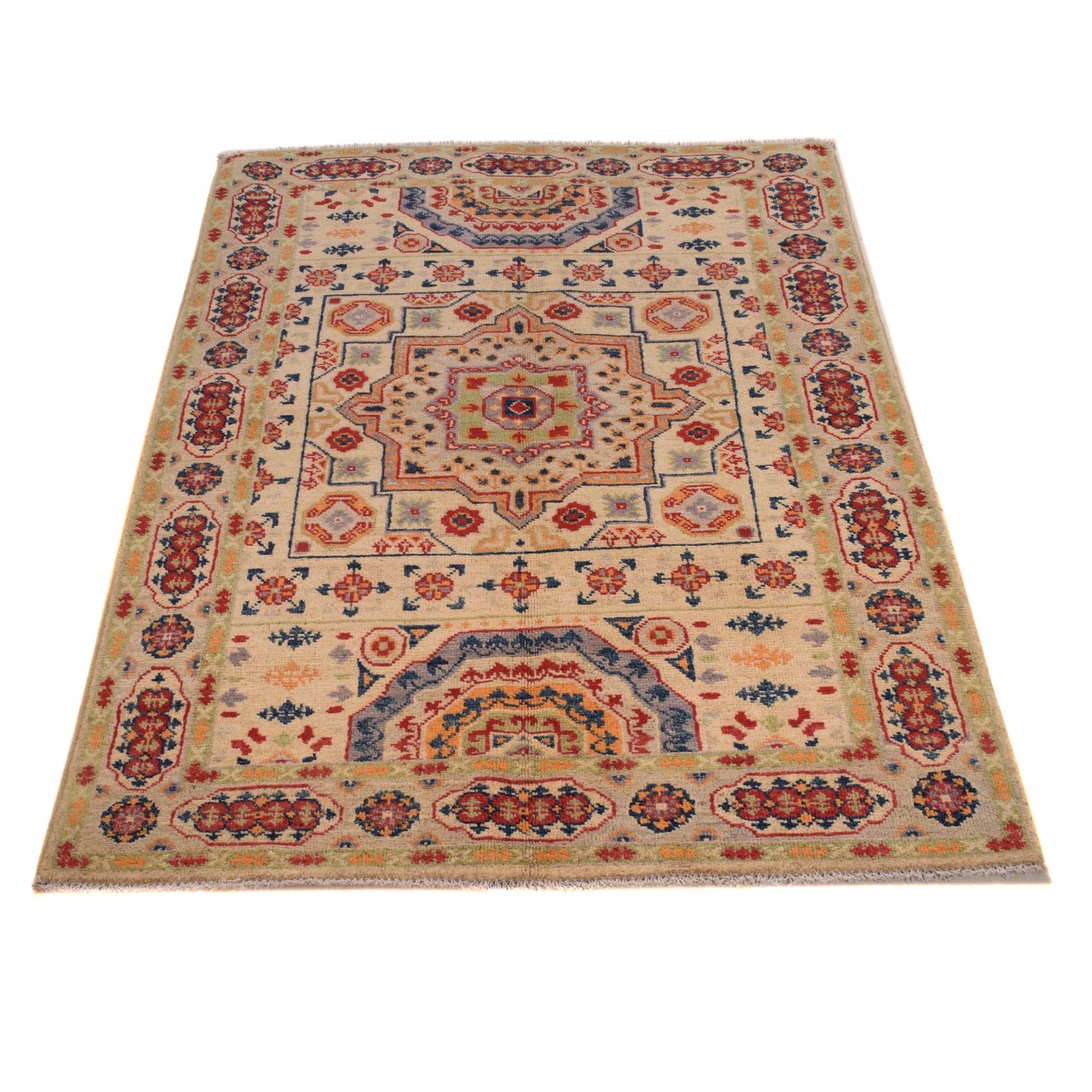 Kazak Rug Handmade Beige Medallion 3x5 ft