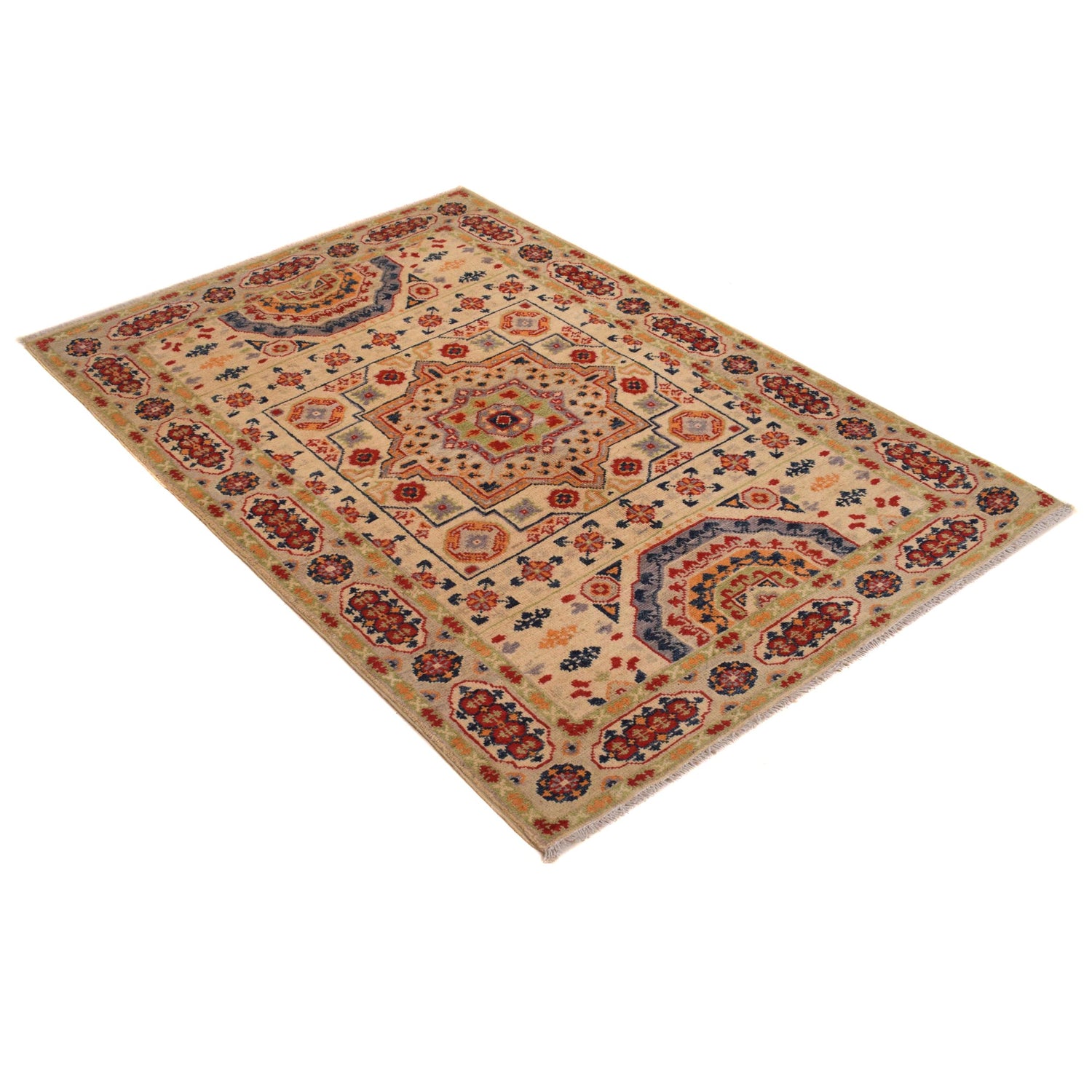 Kazak Rug Handmade Beige Medallion 3x5 ft