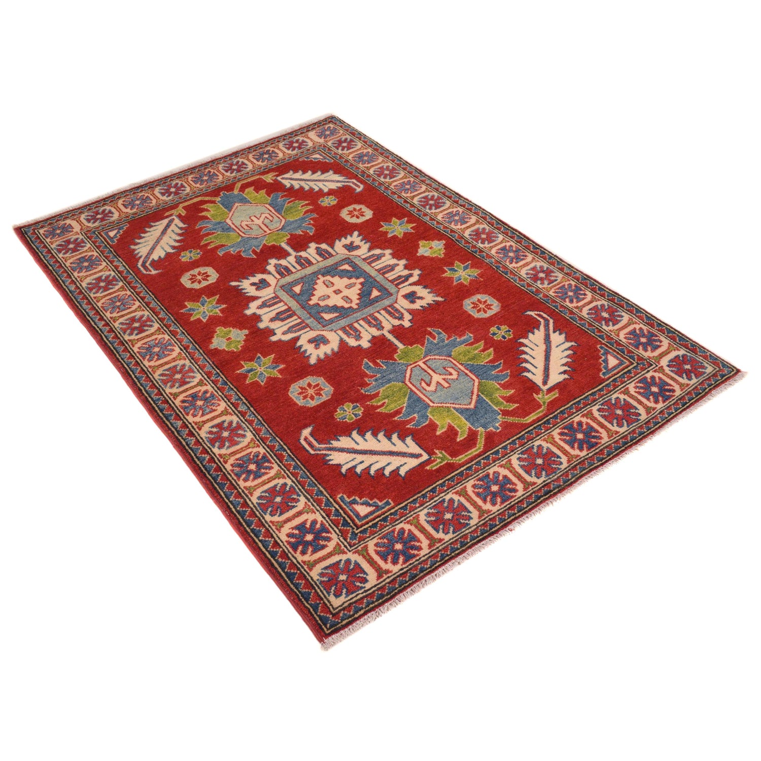 Kazak Rug Handmade Red Medallion 3x5 ft