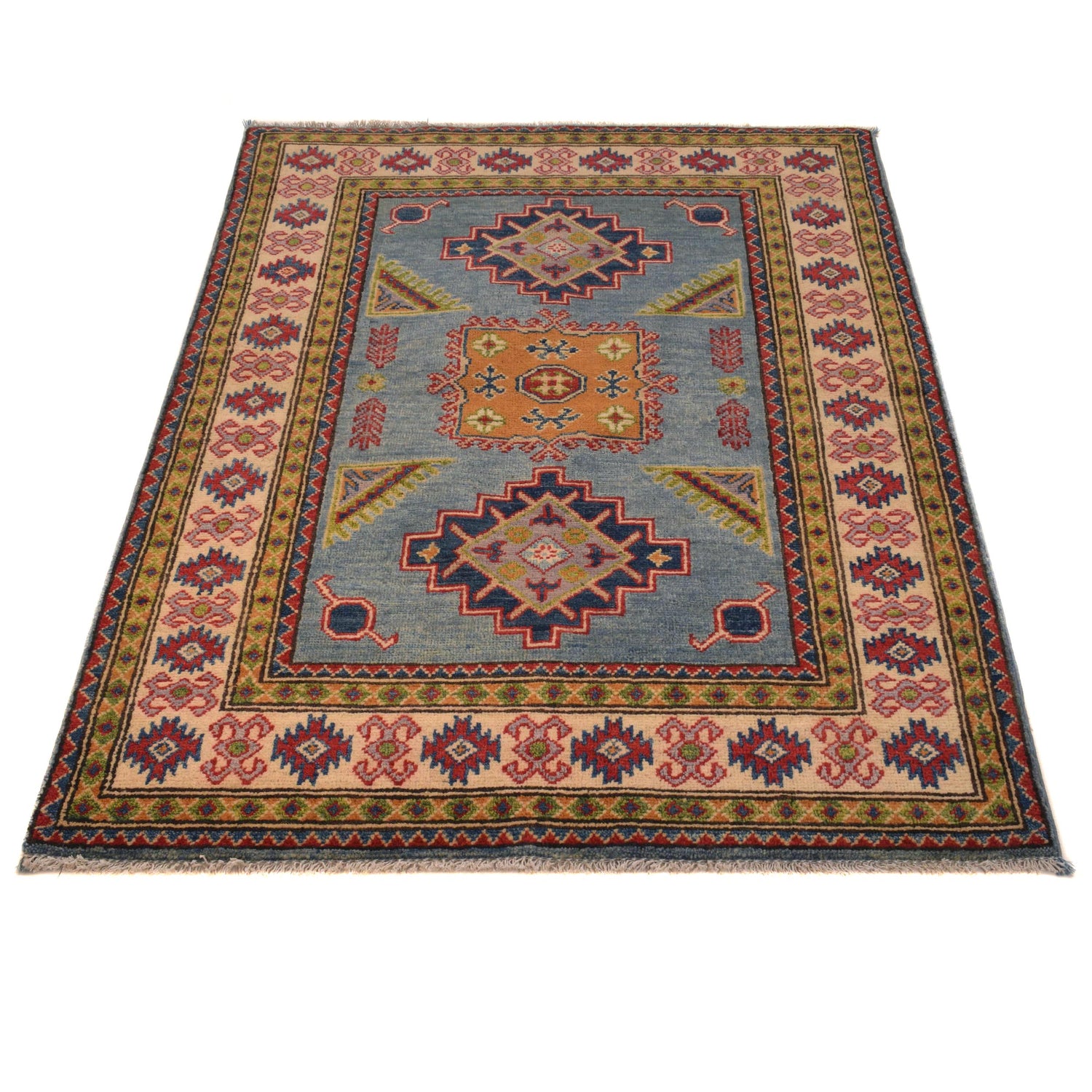 Kazak Rug Handmade Blue Medallion 3x5 ft