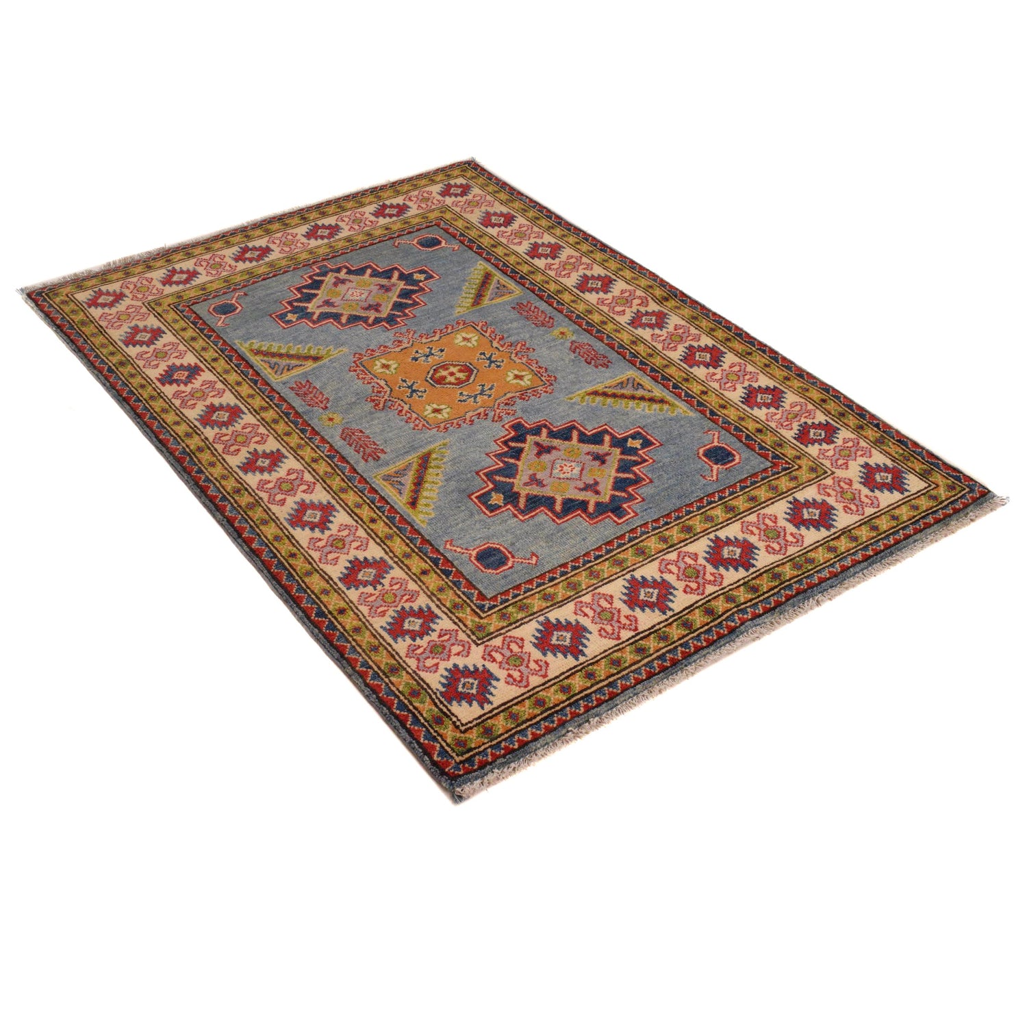 Kazak Rug Handmade Blue Medallion 3x5 ft