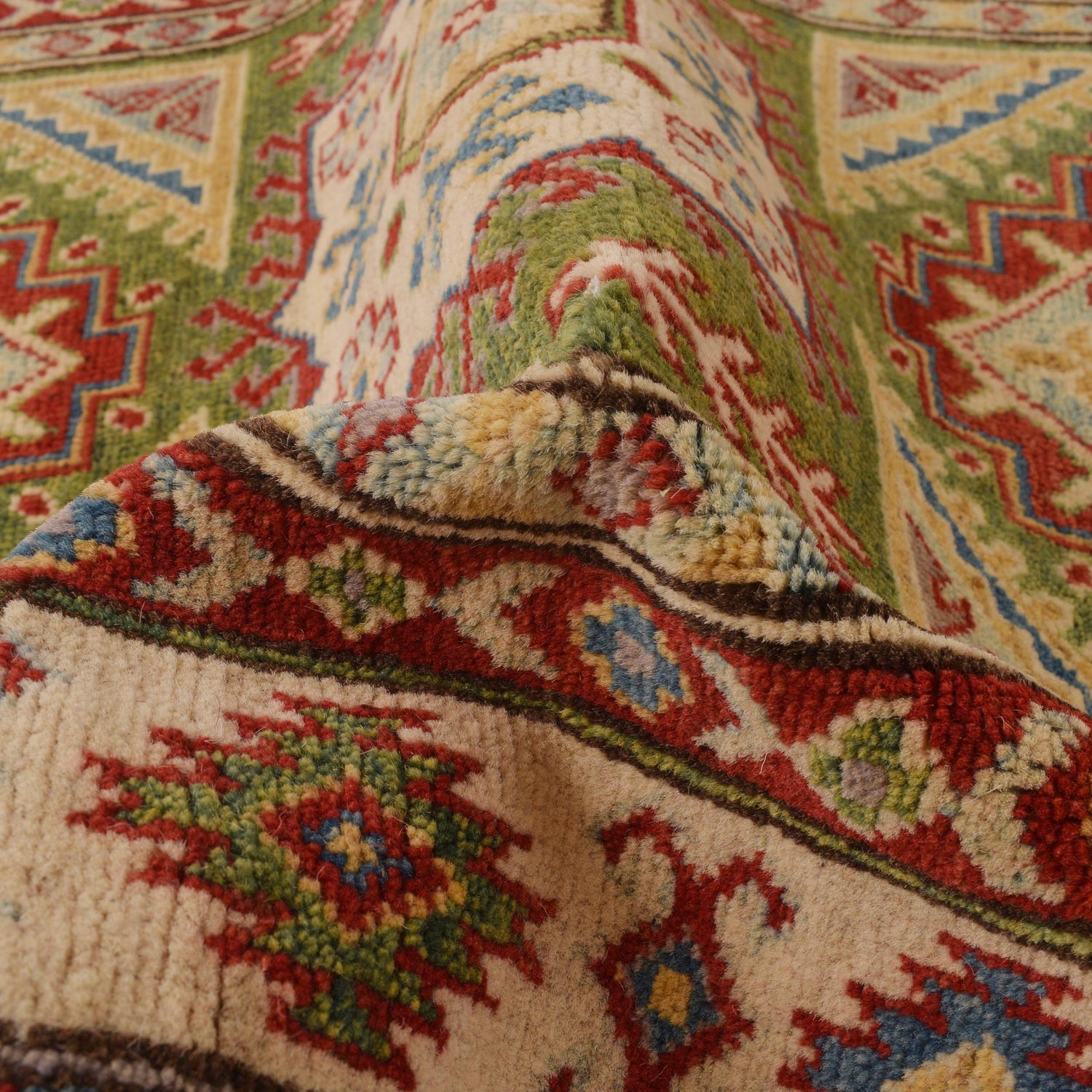 Kazak Rug Handmade Green Medallion 3x5 ft