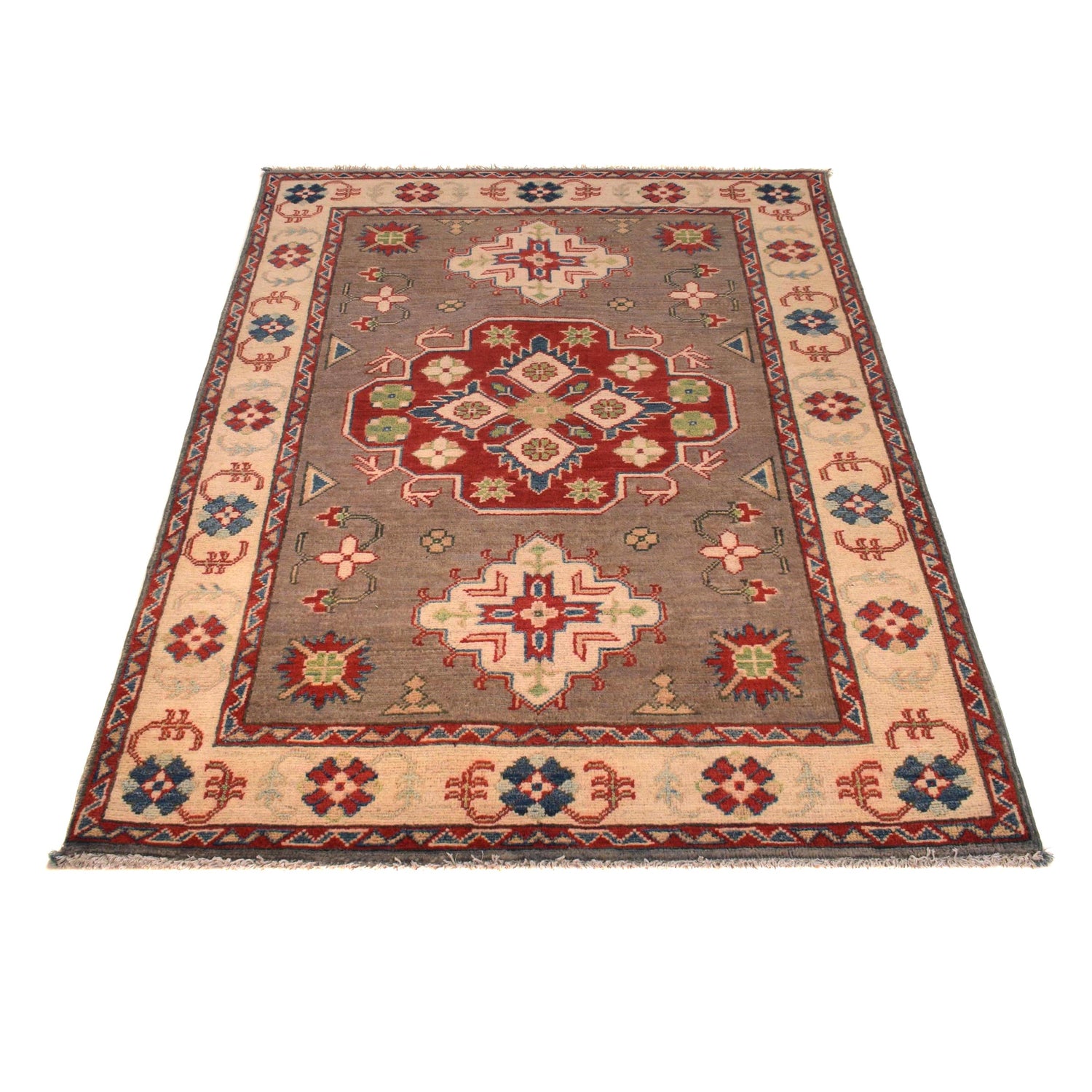 Kazak Rug Handmade Brown Medallion 3x5 ft