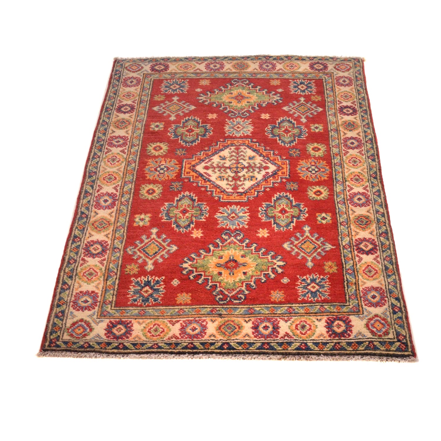 Kazak Rug Handmade Red Medallion 2x4 ft