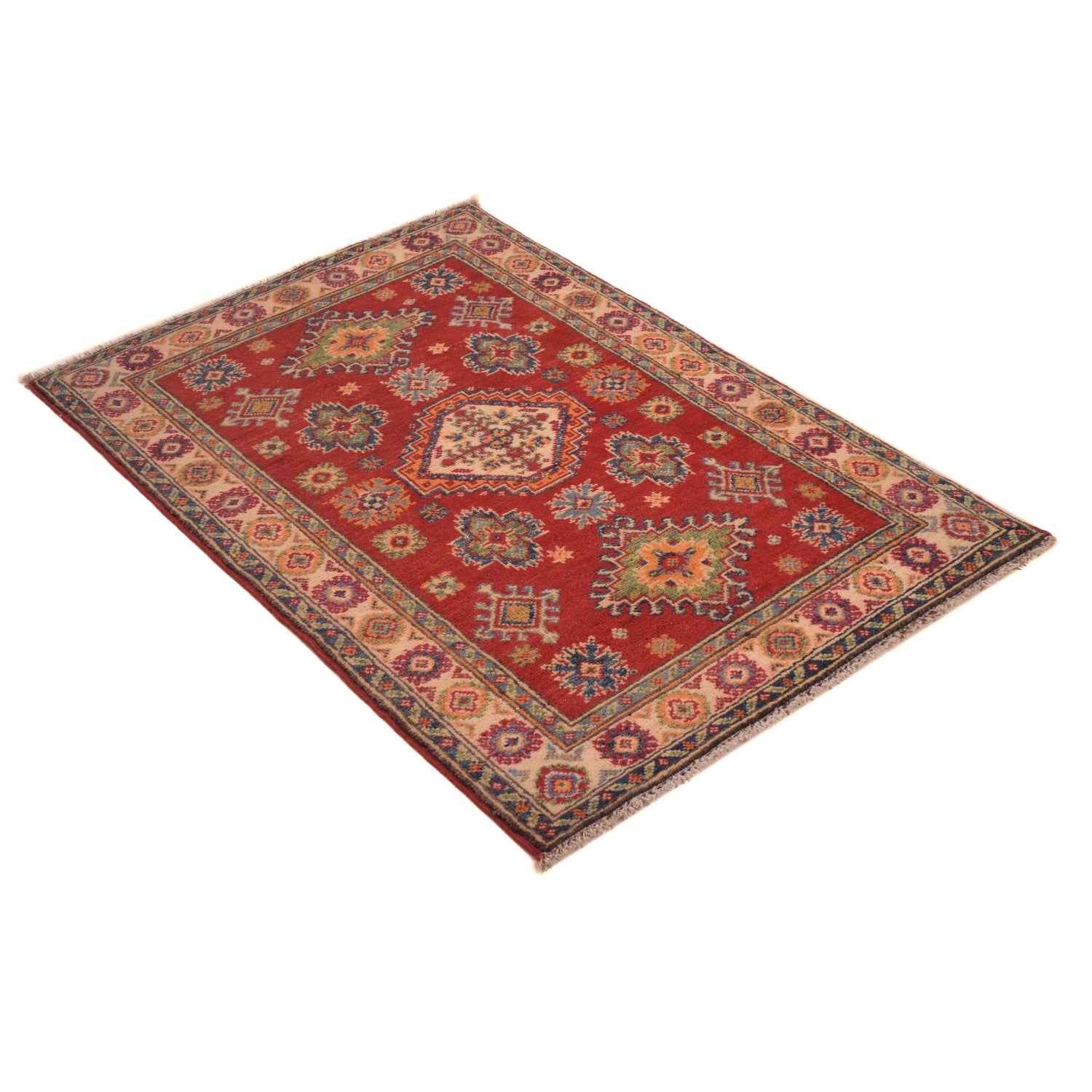 Kazak Rug Handmade Red Medallion 2x4 ft