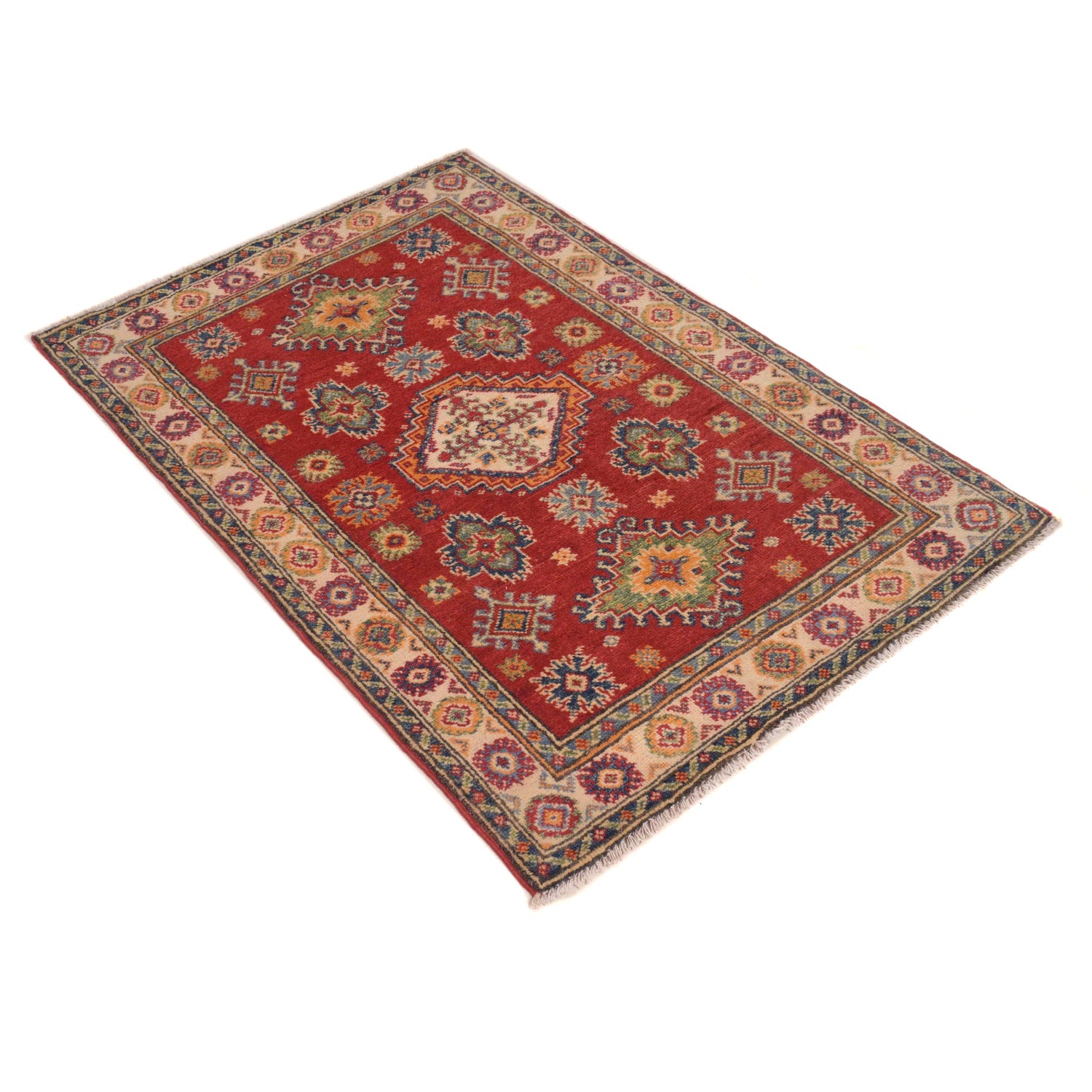 Kazak Rug Handmade Red Medallion 2x4 ft