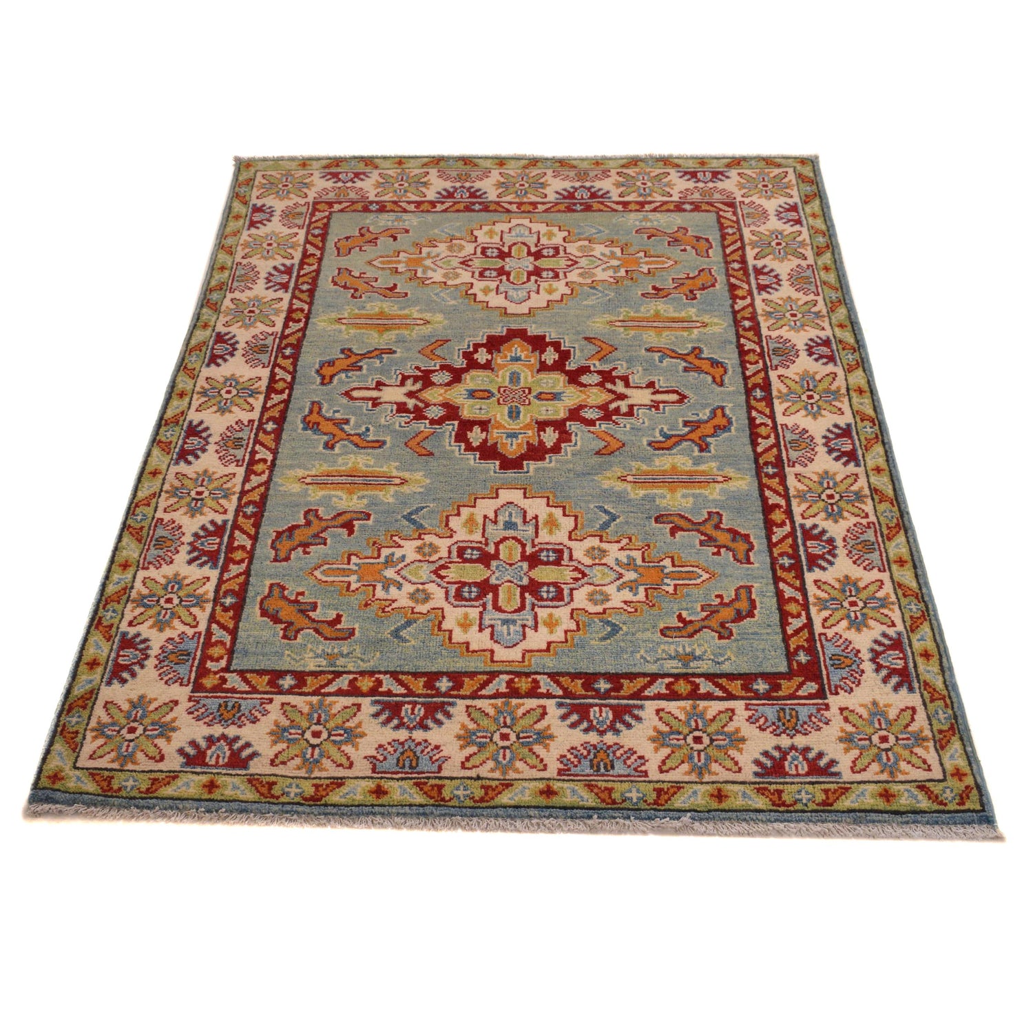Kazak Rug Handmade Blue Medallion 3x5 ft