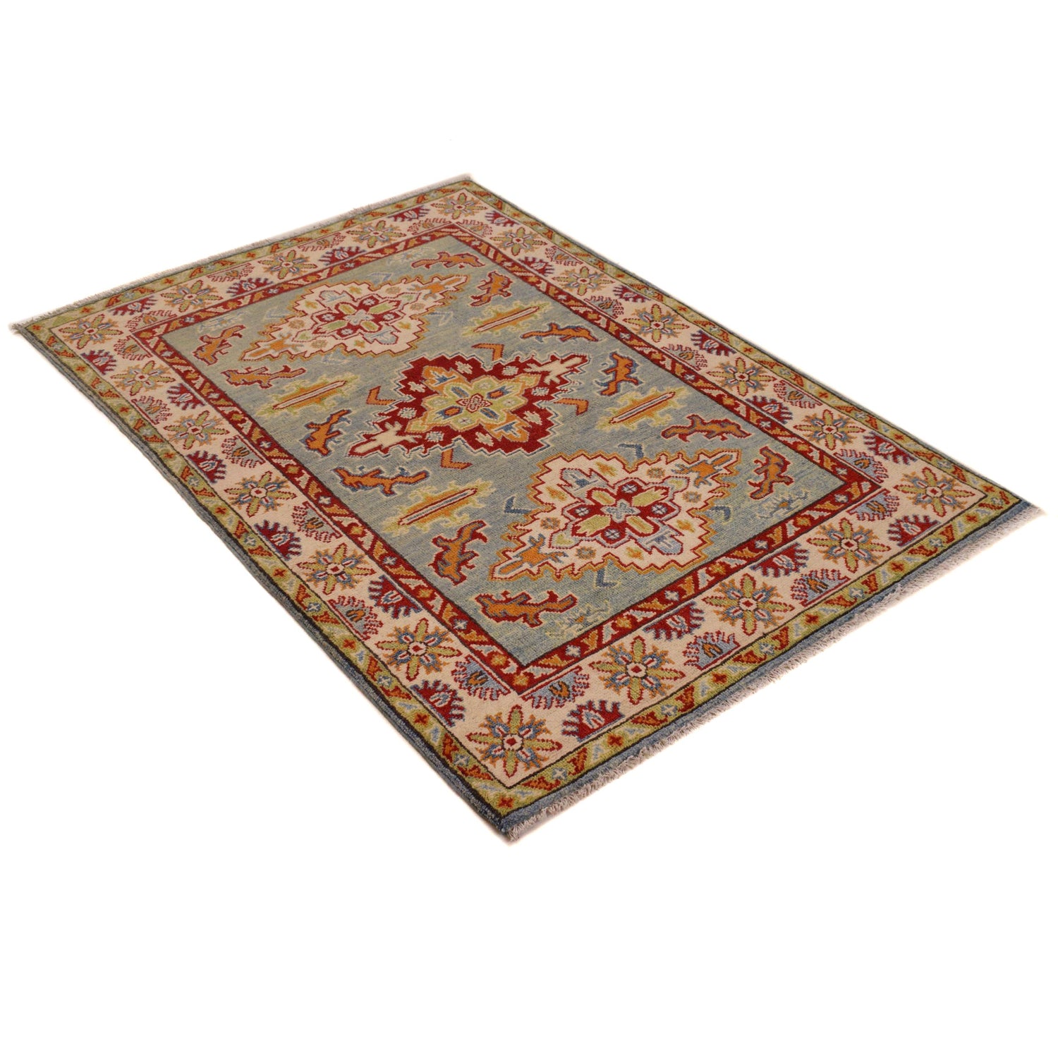 Kazak Rug Handmade Blue Medallion 3x5 ft