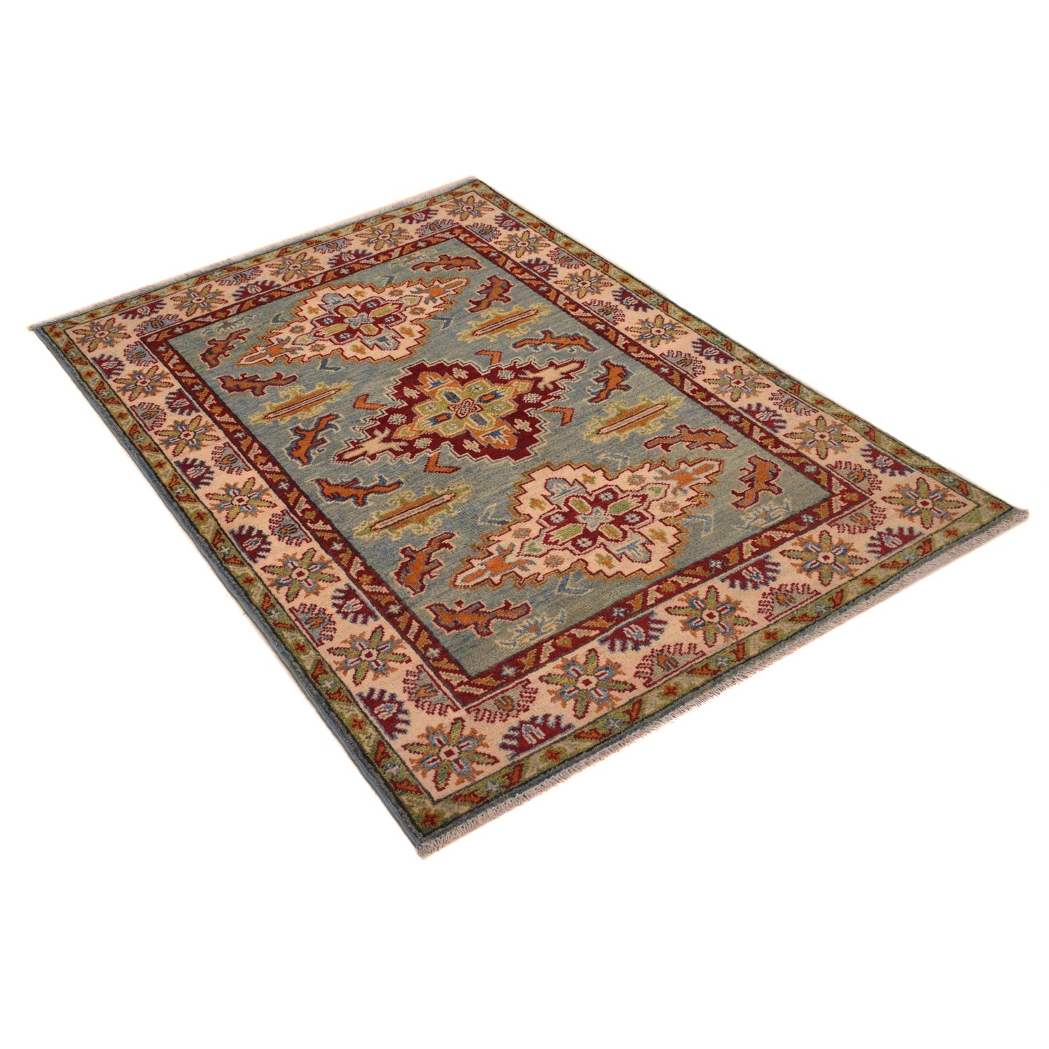 Kazak Rug Handmade Blue Medallion 3x5 ft