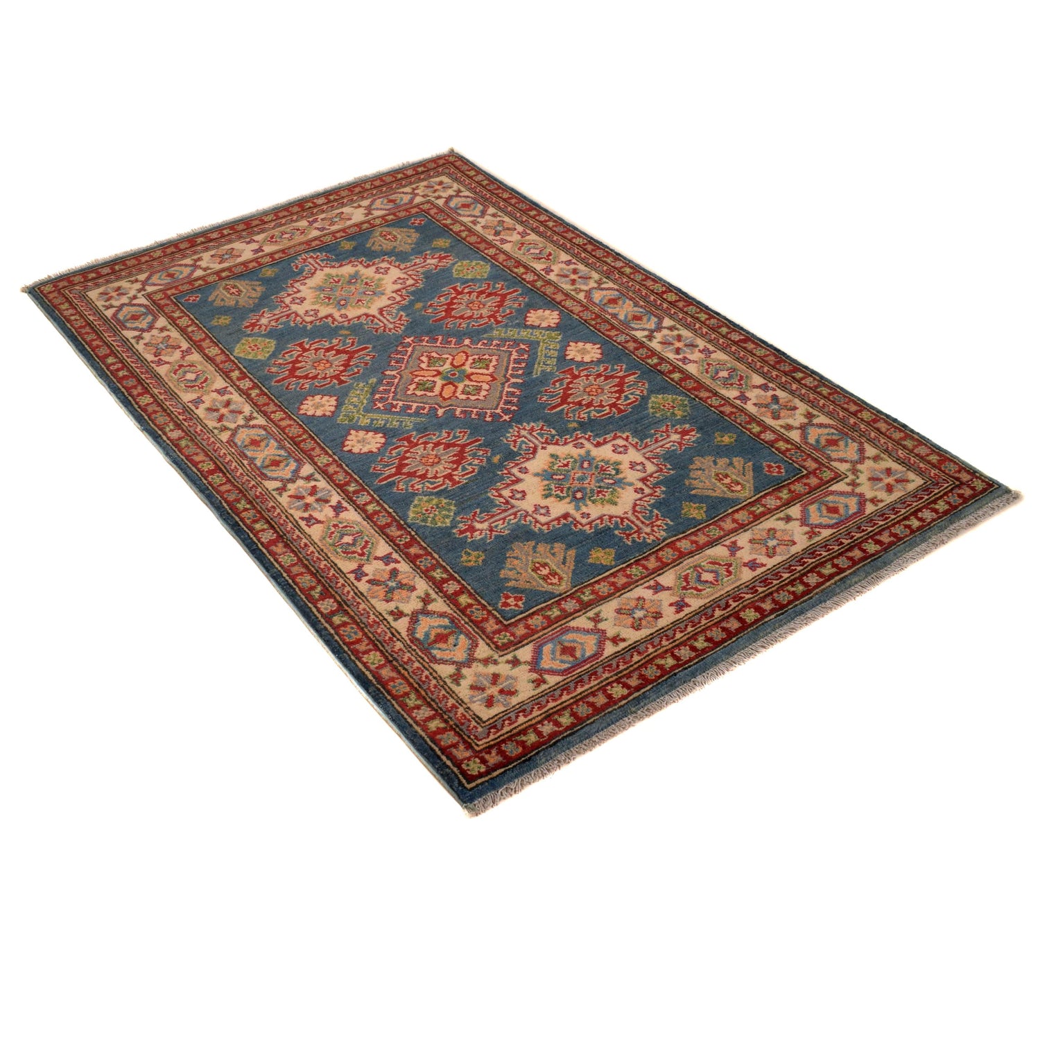 Kazak Rug Handmade Blue Medallion 3x5 ft