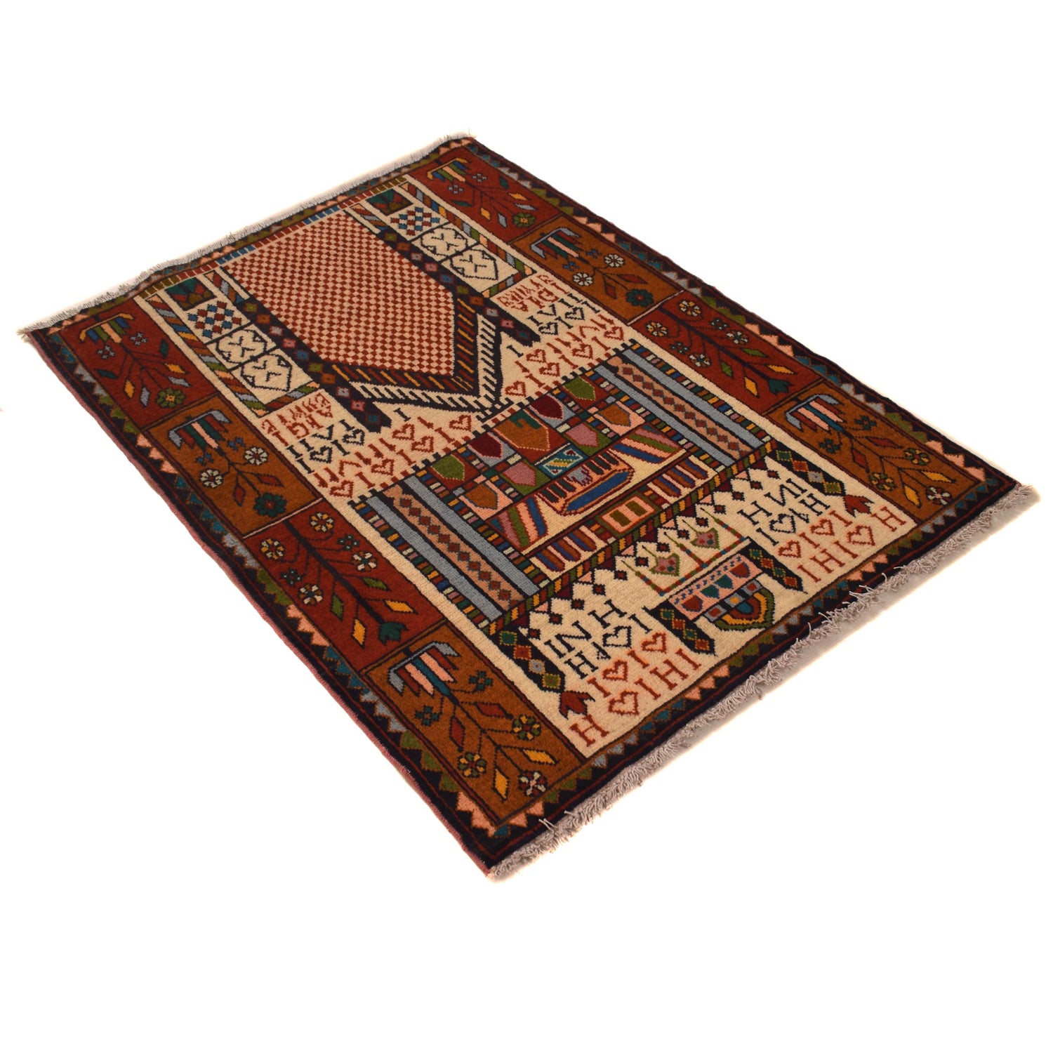 Baluchi Rug Handmade Multi Prayer Design 2x4 ft