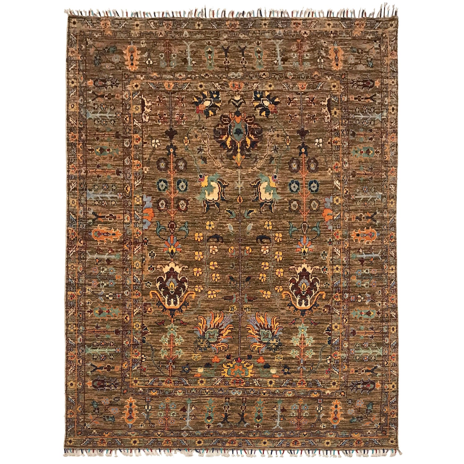 Sultani Area Rug Handmade Brown Floral 5x8 ft