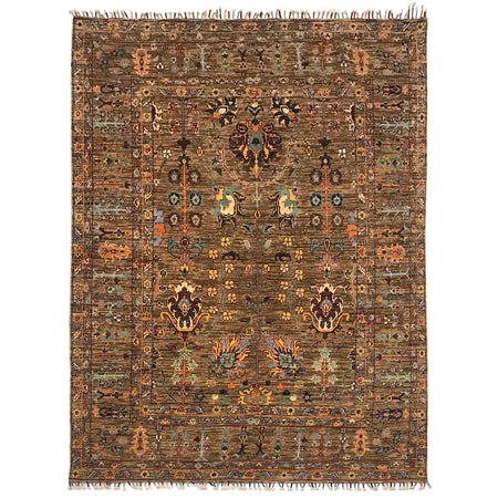Sultani Area Rug Handmade Brown Floral 5x8 ft