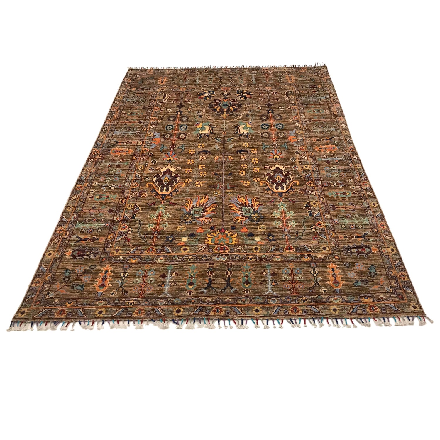 Sultani Area Rug Handmade Brown Floral 5x8 ft