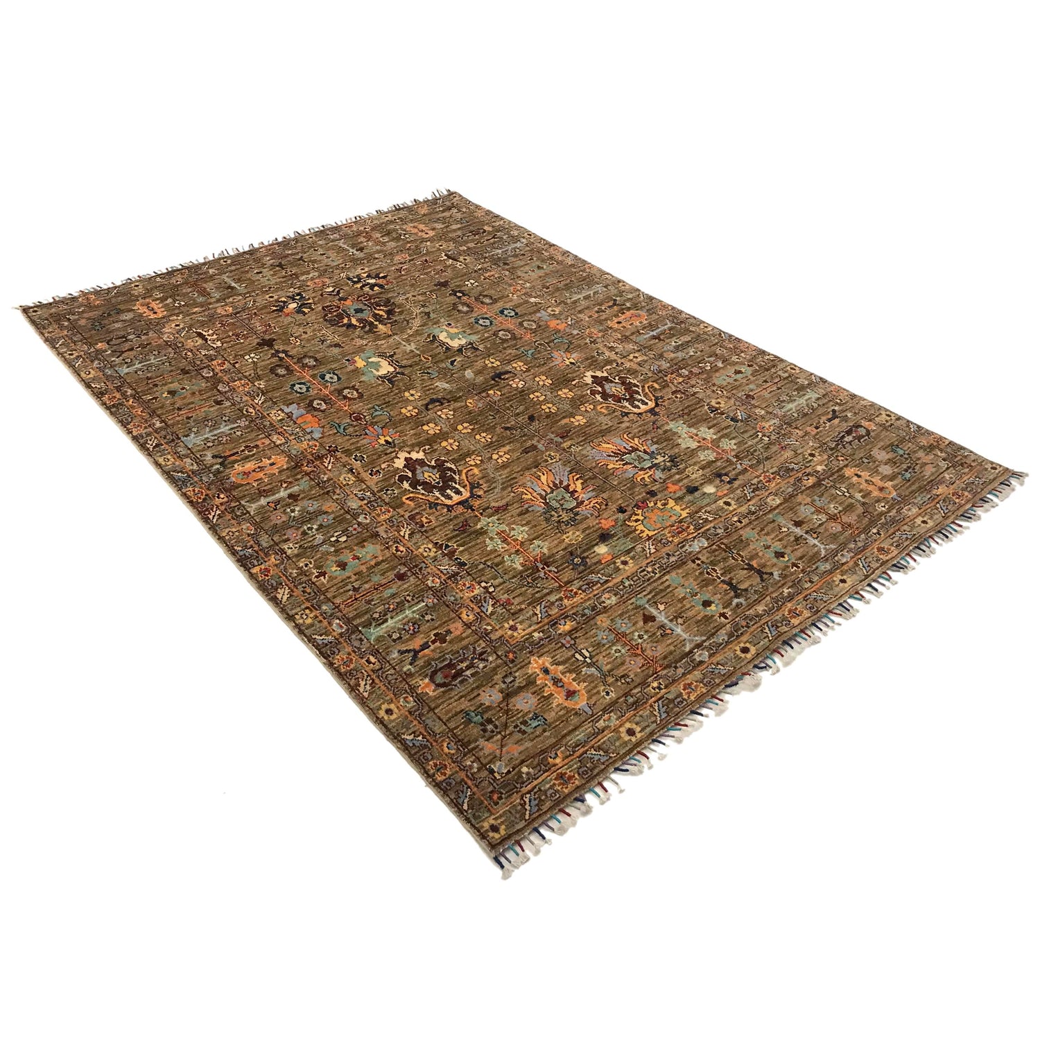 Sultani Area Rug Handmade Brown Floral 5x8 ft