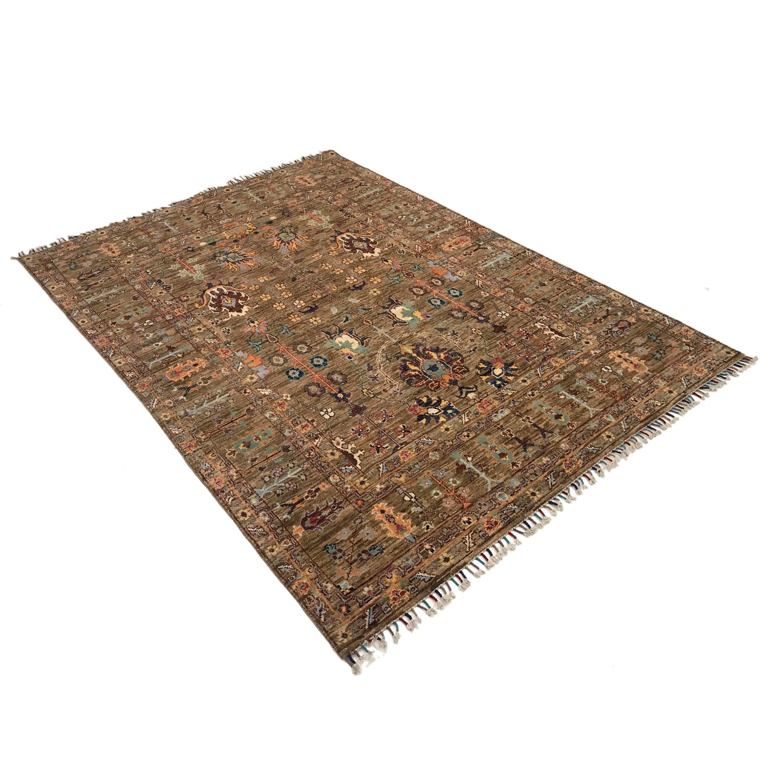 Sultani Area Rug Handmade Brown Floral 5x8 ft