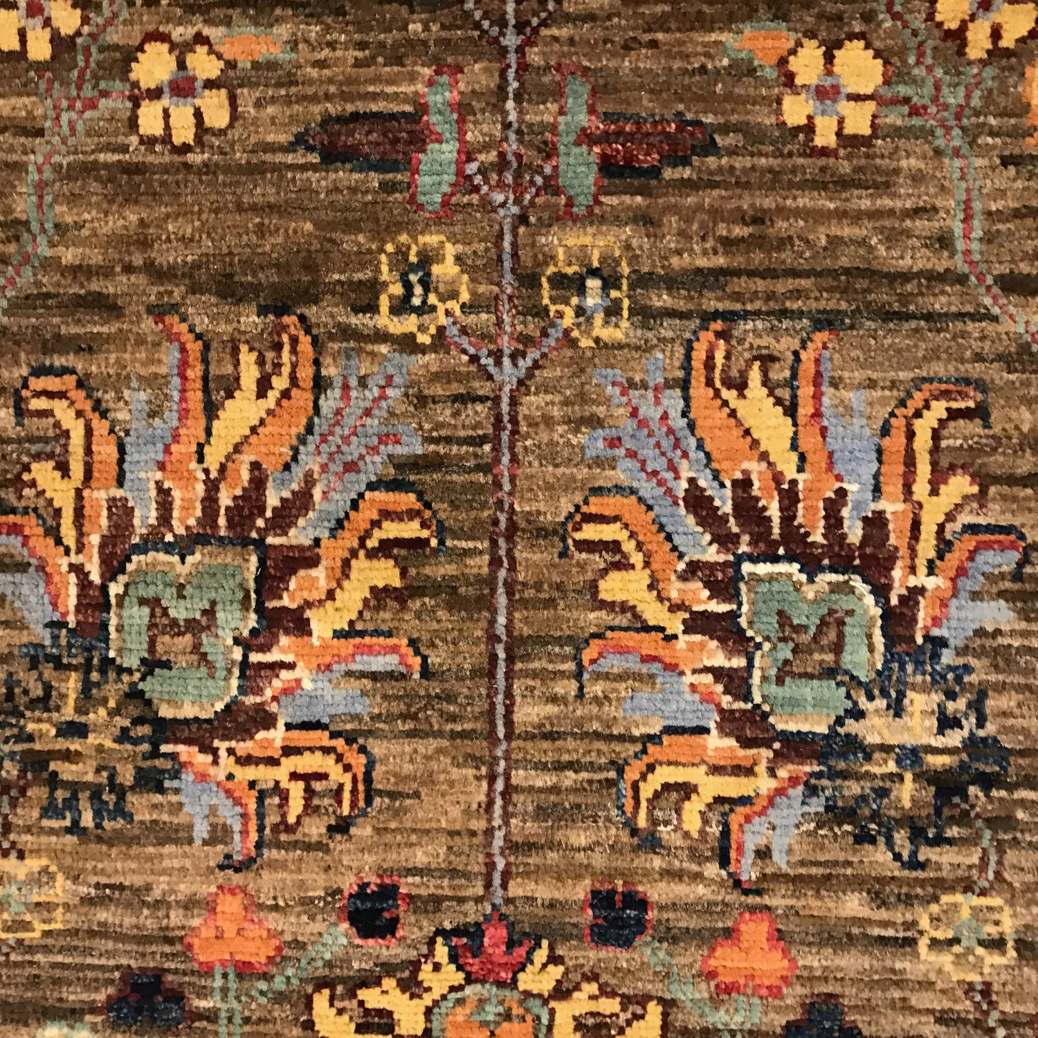 Sultani Area Rug Handmade Brown Floral 5x8 ft