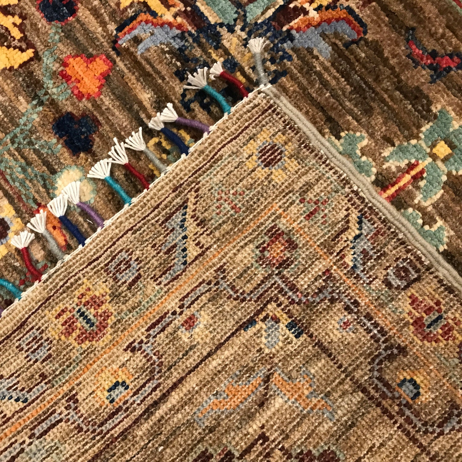 Sultani Area Rug Handmade Brown Floral 5x8 ft