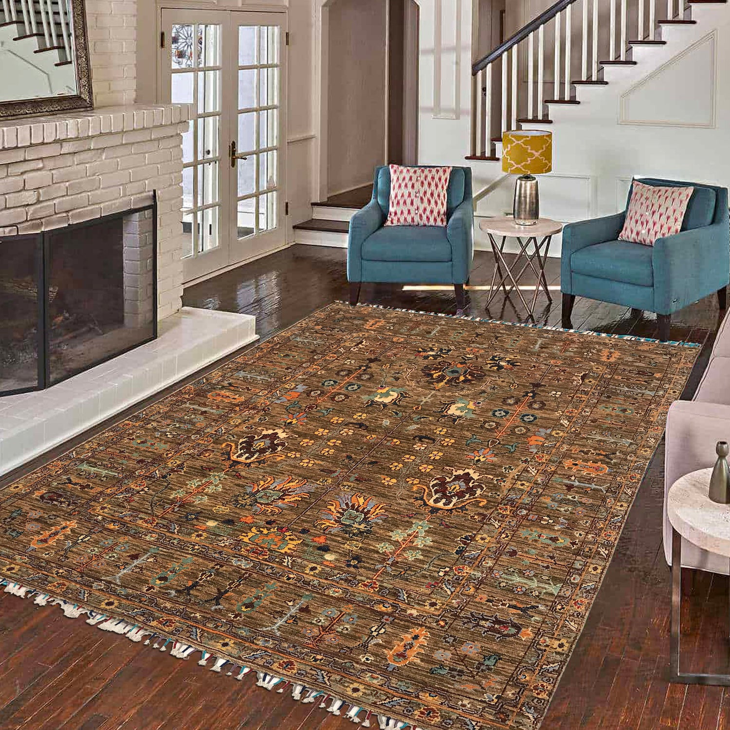 Sultani Area Rug Handmade Brown Floral 5x8 ft