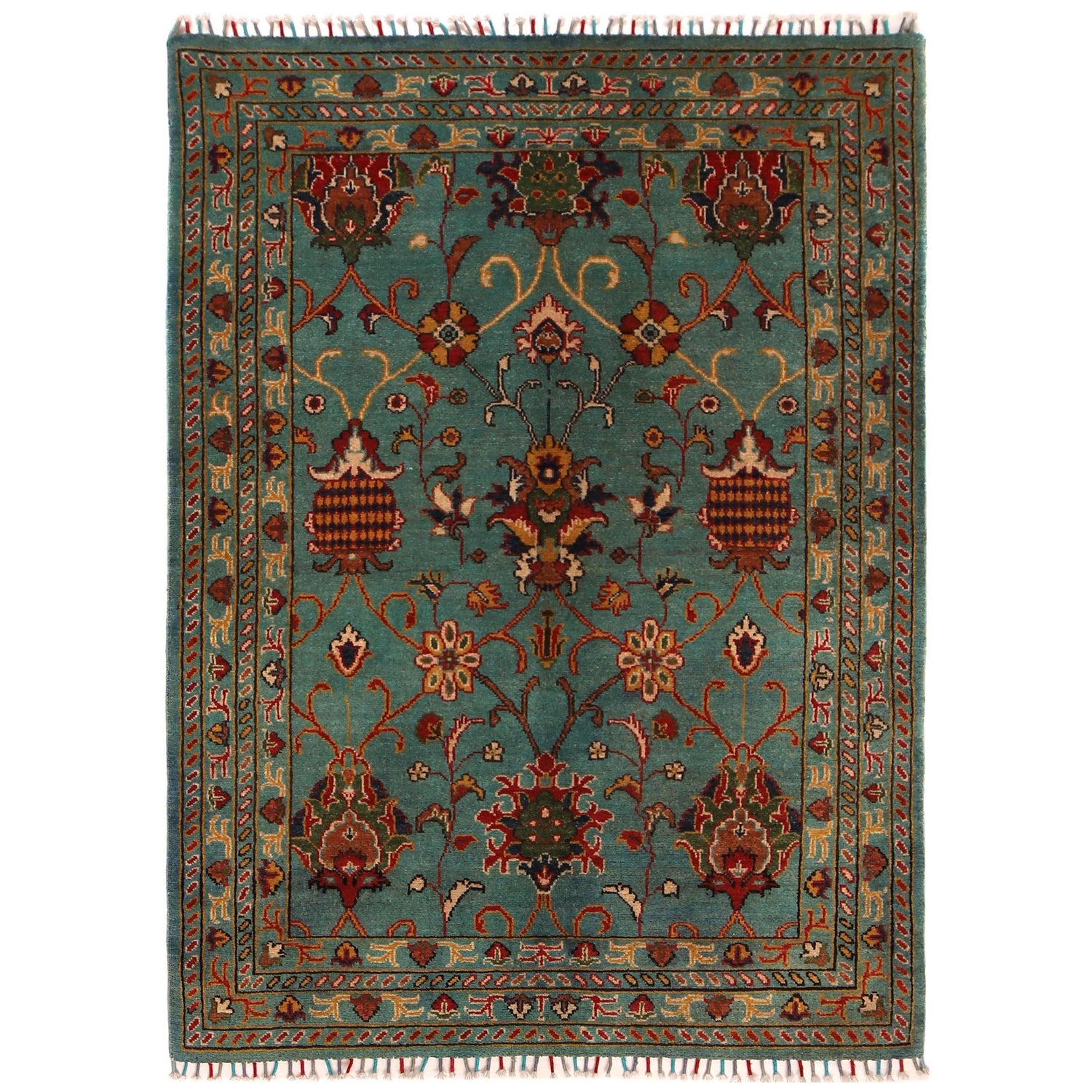 Sultani Area Rug Handmade Blue Floral 4x6 ft