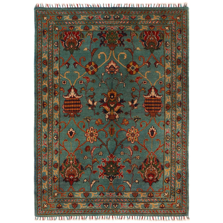Sultani Area Rug Handmade Blue Floral 4x6 ft
