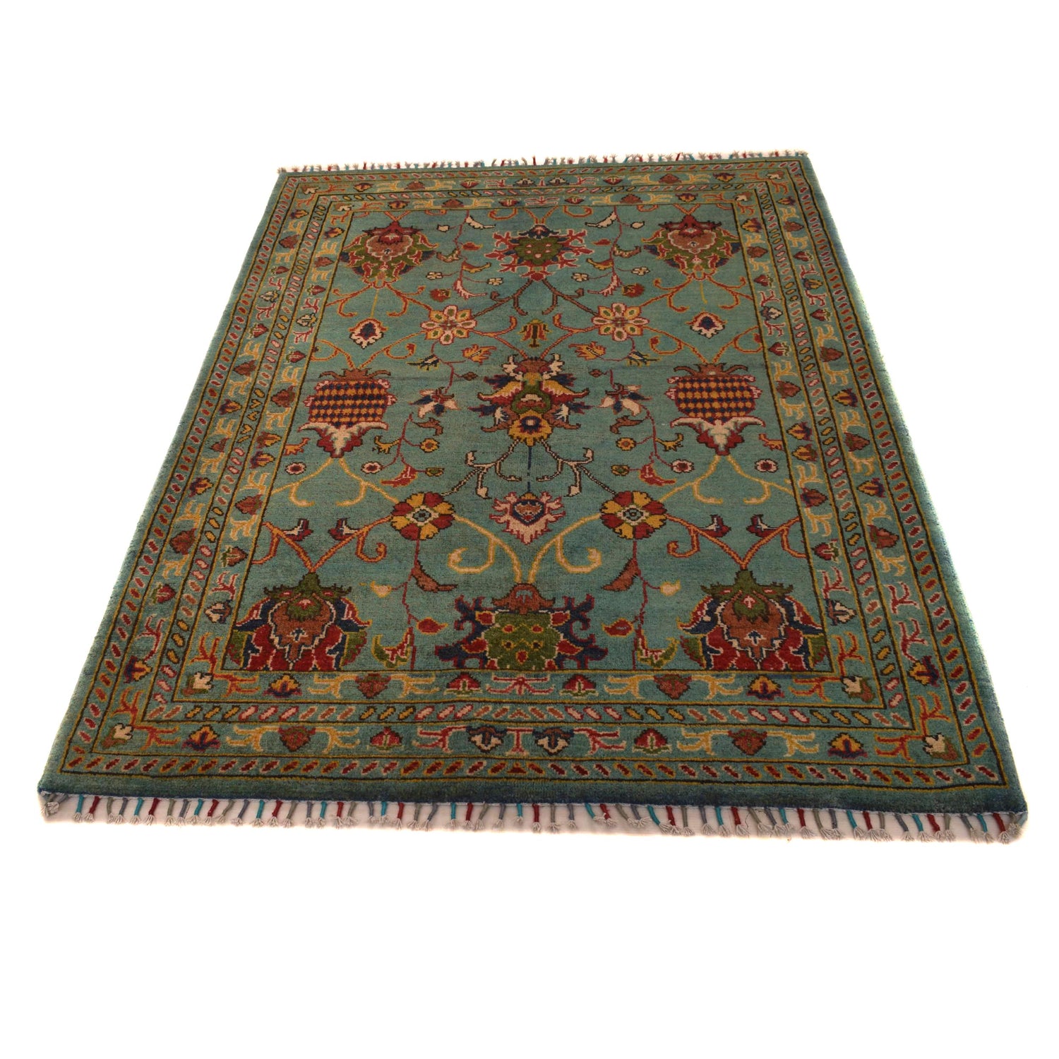 Sultani Area Rug Handmade Blue Floral 4x6 ft