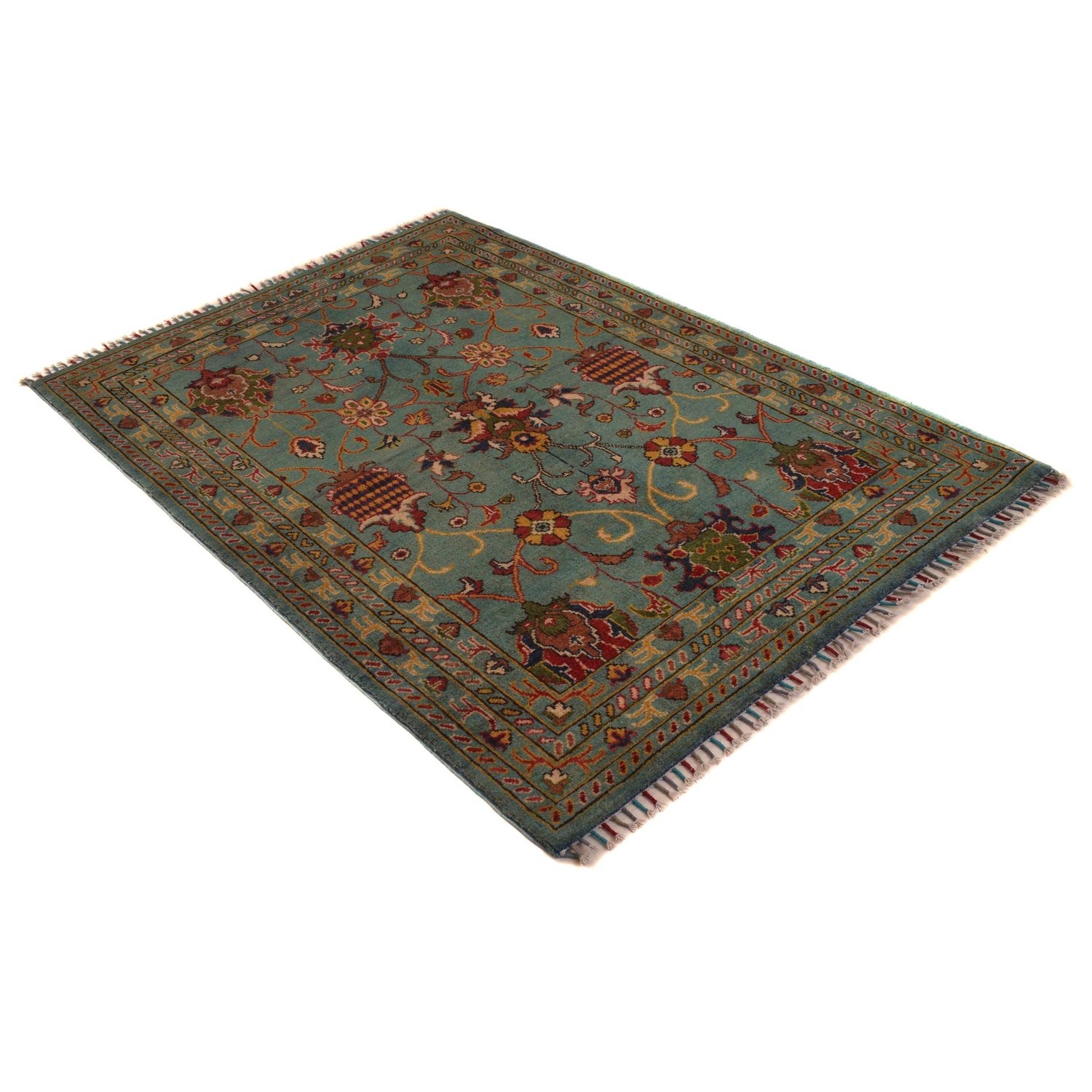 Sultani Area Rug Handmade Blue Floral 4x6 ft