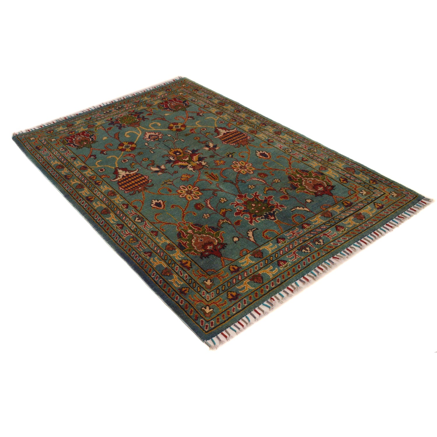 Sultani Area Rug Handmade Blue Floral 4x6 ft