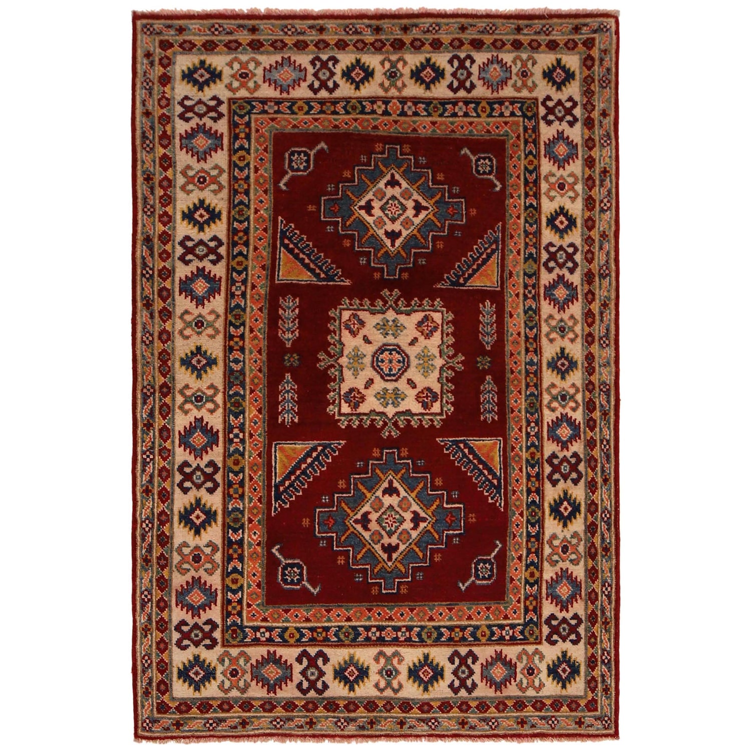 Kazak Rug Handmade Red Medallion 3x5 ft