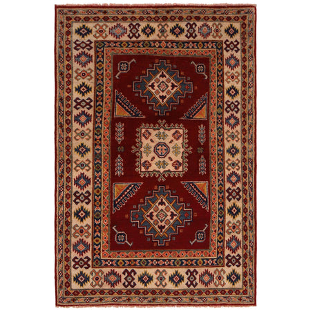 Kazak Rug Handmade Red Medallion 3x5 ft