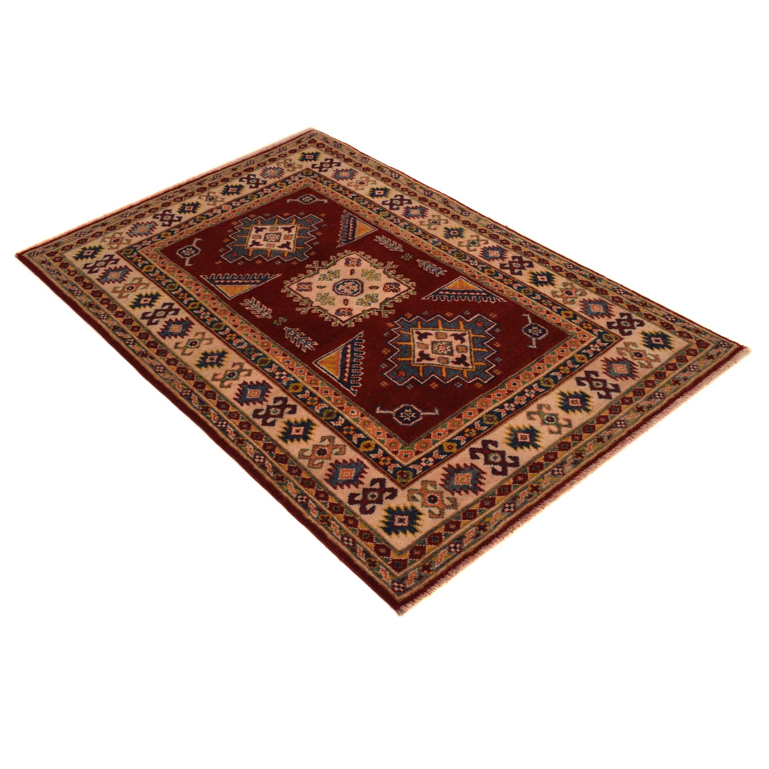 Kazak Rug Handmade Red Medallion 3x5 ft