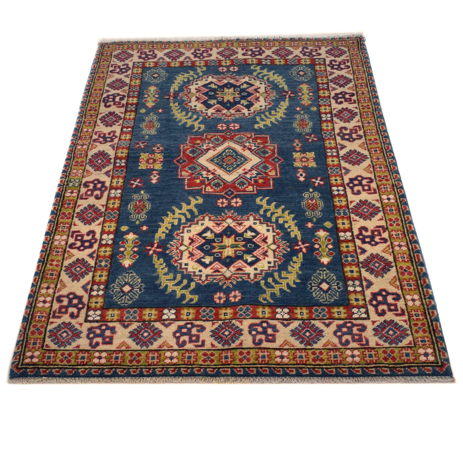 Kazak Rug Handmade Blue Medallion 3x5 ft