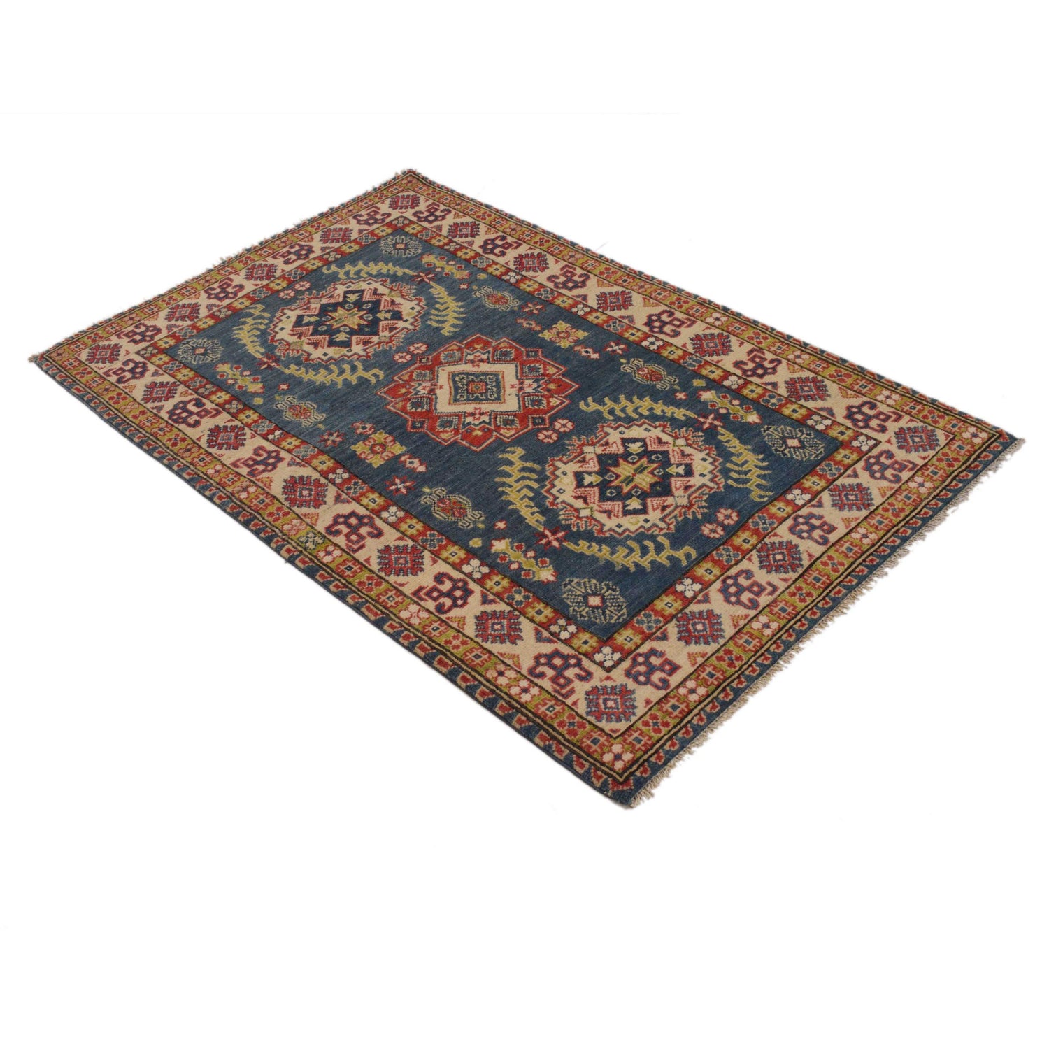 Kazak Rug Handmade Blue Medallion 3x5 ft