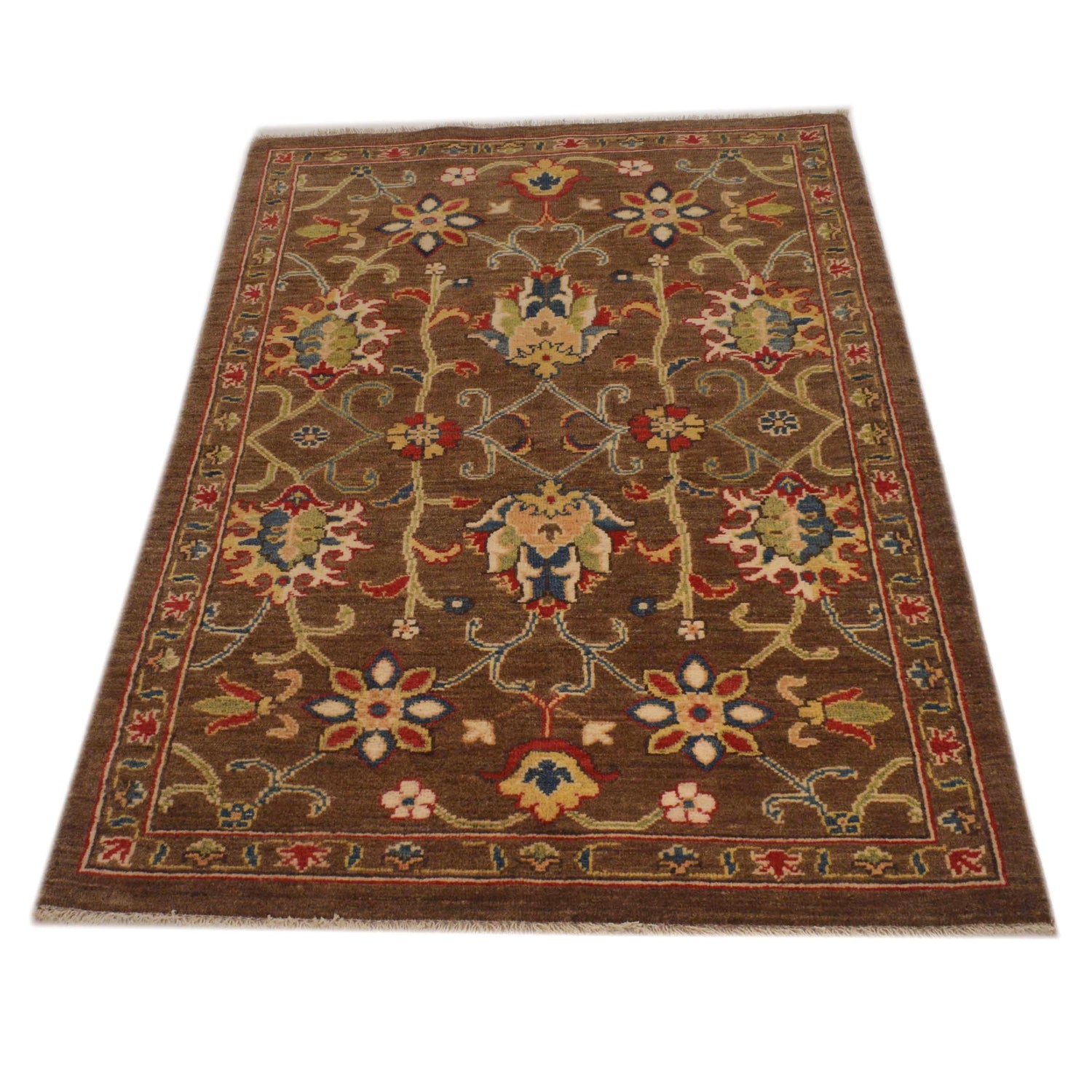 Sultani Area Rug Handmade Brown Floral 3x5 ft