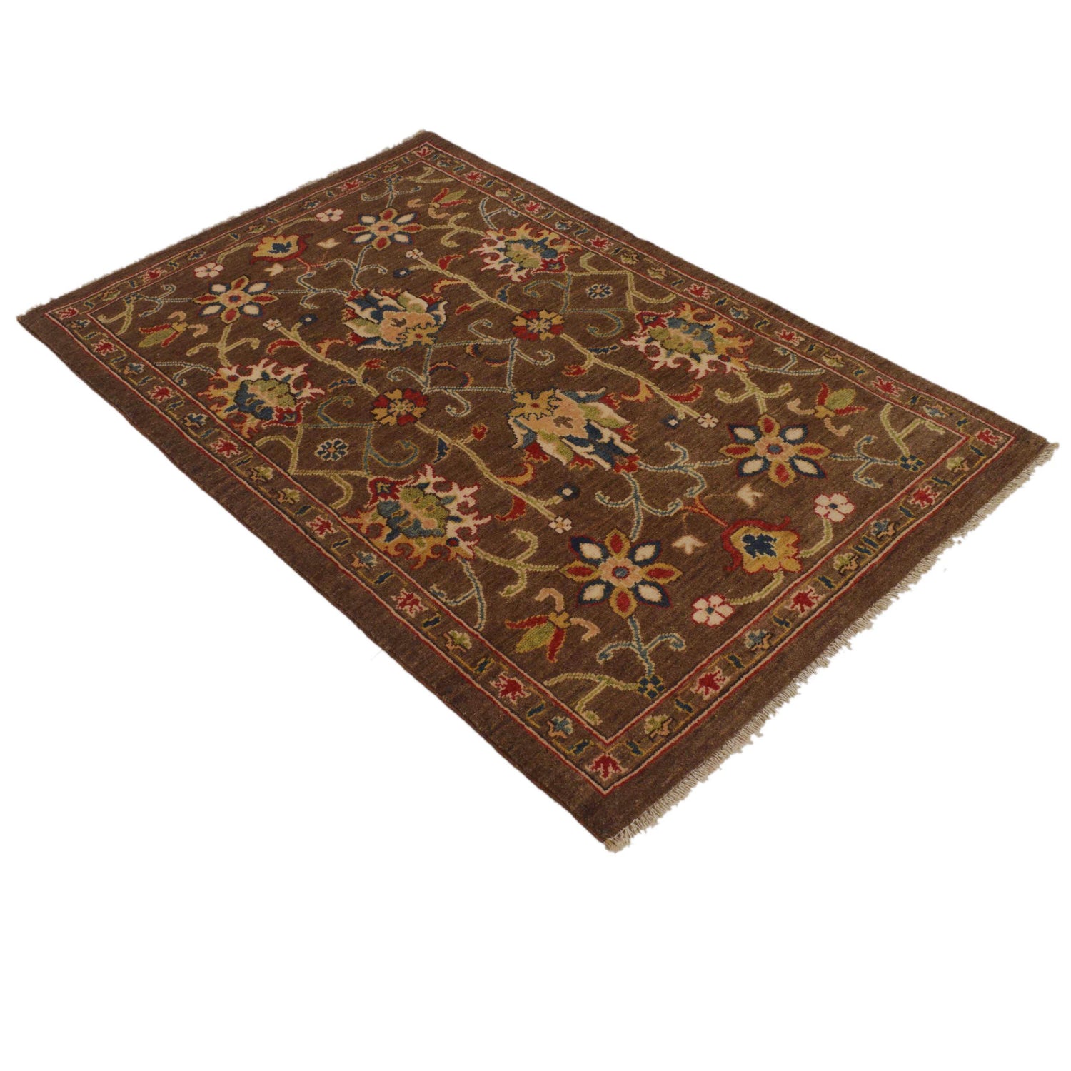 Sultani Area Rug Handmade Brown Floral 3x5 ft