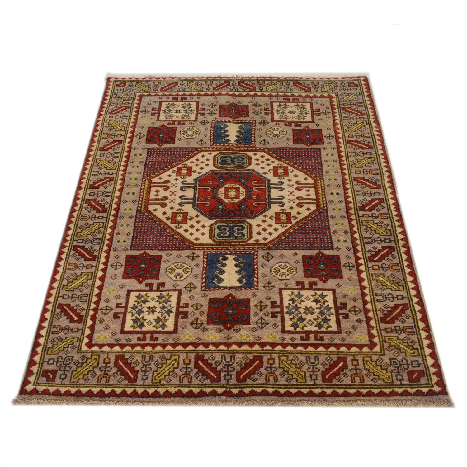 Mamluk Area Rug Handmade Brown Medallion 3x5 ft