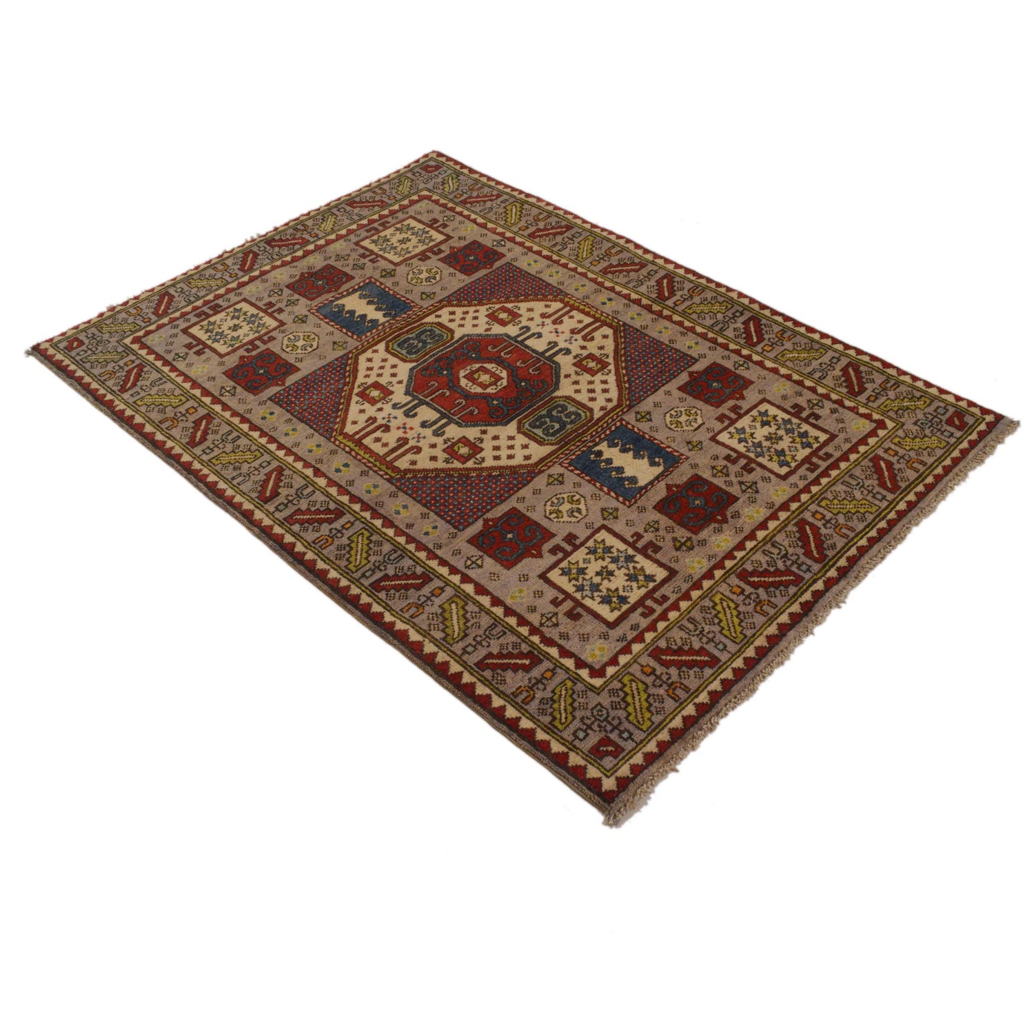 Mamluk Area Rug Handmade Brown Medallion 3x5 ft