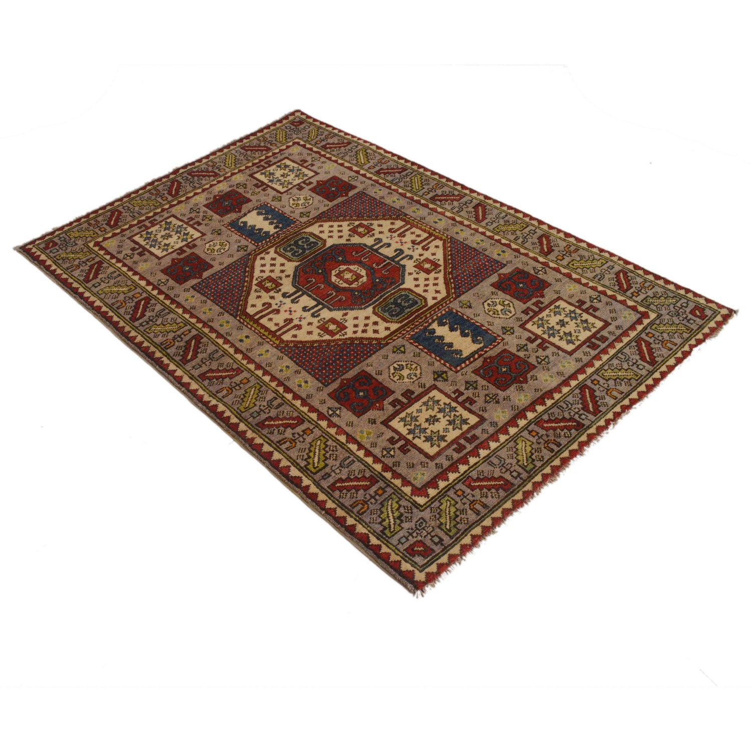 Mamluk Area Rug Handmade Brown Medallion 3x5 ft