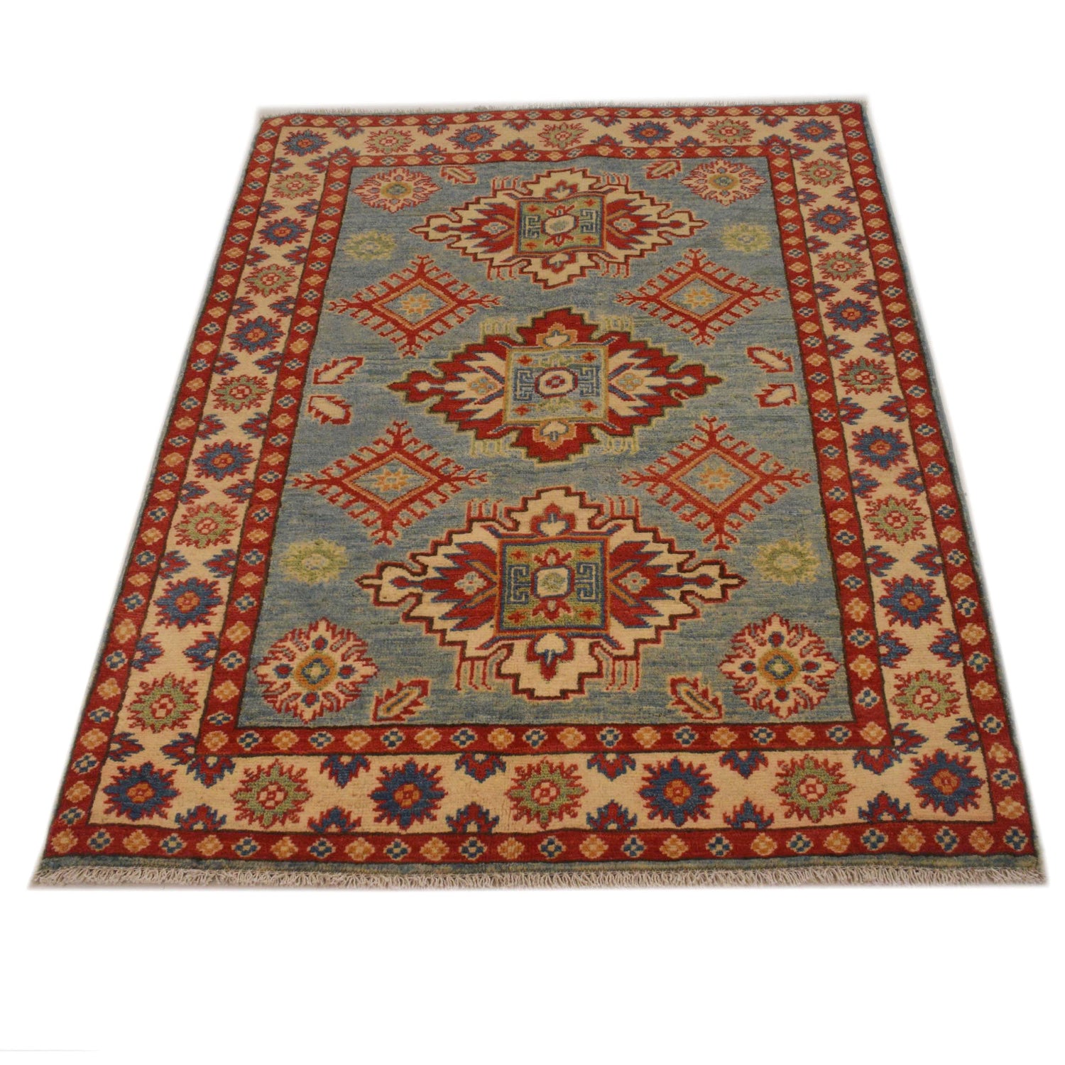 Kazak Rug Handmade Blue Medallion 3x5 ft